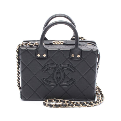 スモール ヴァニティケース マトラッセ チェーンショルダーバッグ レザー ブラック ゴールド金具 2WAY シャネル バッグ CHANEL