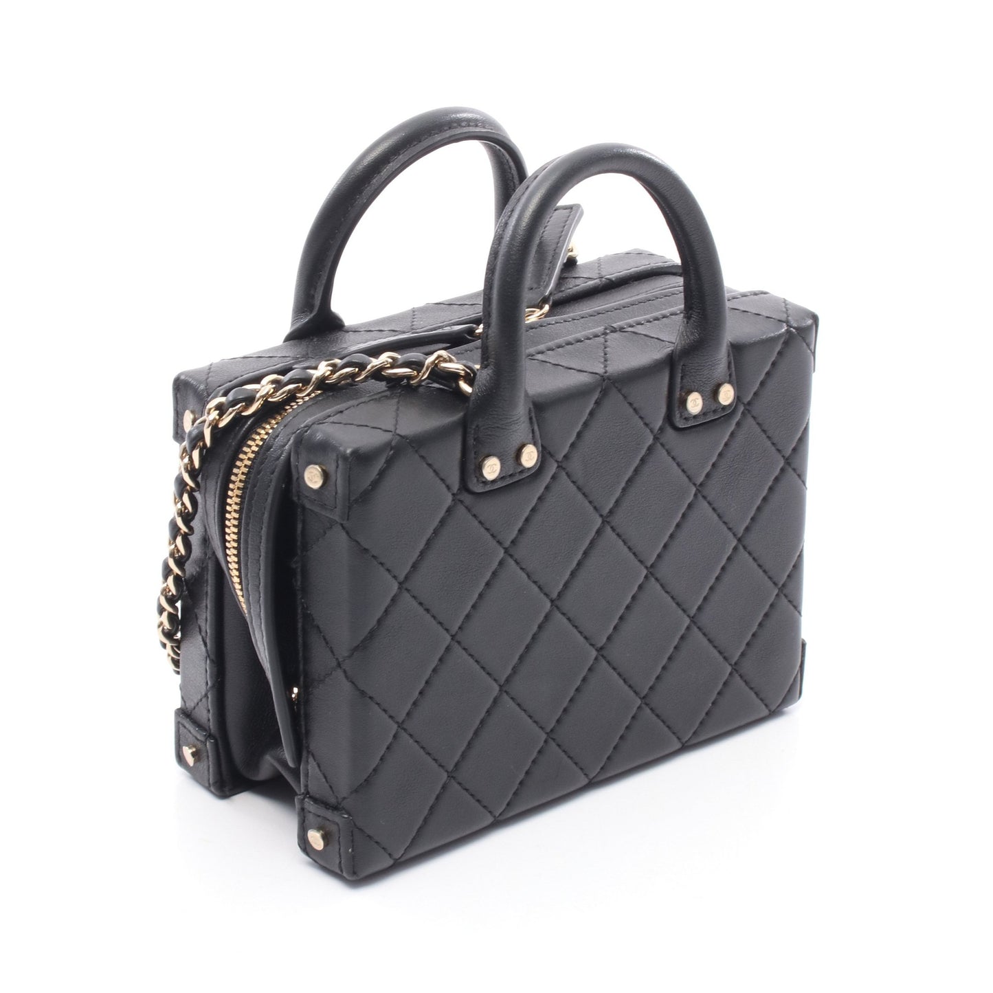 スモール ヴァニティケース マトラッセ チェーンショルダーバッグ レザー ブラック ゴールド金具 2WAY シャネル バッグ CHANEL