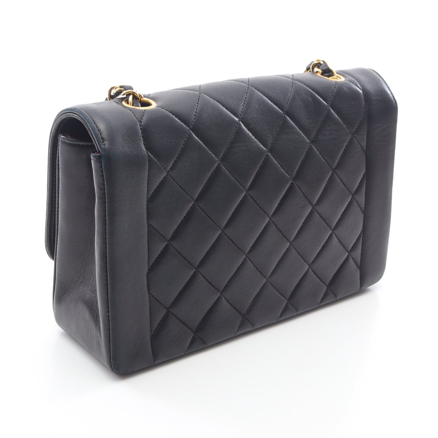 マトラッセ ダイアナフラップ チェーンショルダーバッグ ラムスキン ブラック ゴールド金具 シャネル バッグ CHANEL