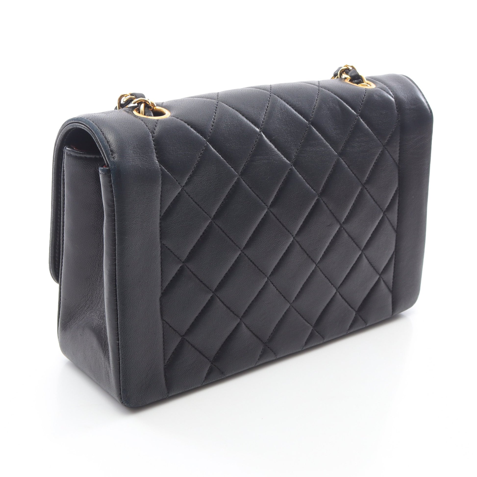 マトラッセ ダイアナフラップ チェーンショルダーバッグ ラムスキン ブラック ゴールド金具 シャネル バッグ CHANEL