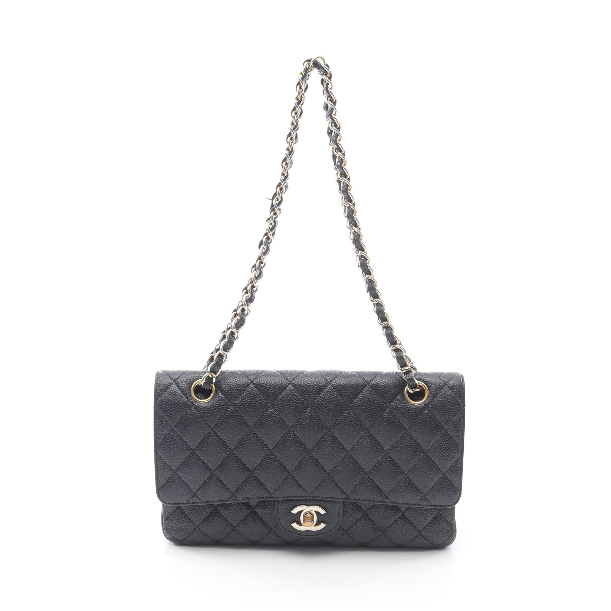 マトラッセ Wフラップ Wチェーンショルダーバッグ キャビアスキン ブラック ゴールド金具 シャネル バッグ CHANEL