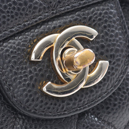 マトラッセ Wフラップ Wチェーンショルダーバッグ キャビアスキン ブラック ゴールド金具 シャネル バッグ CHANEL