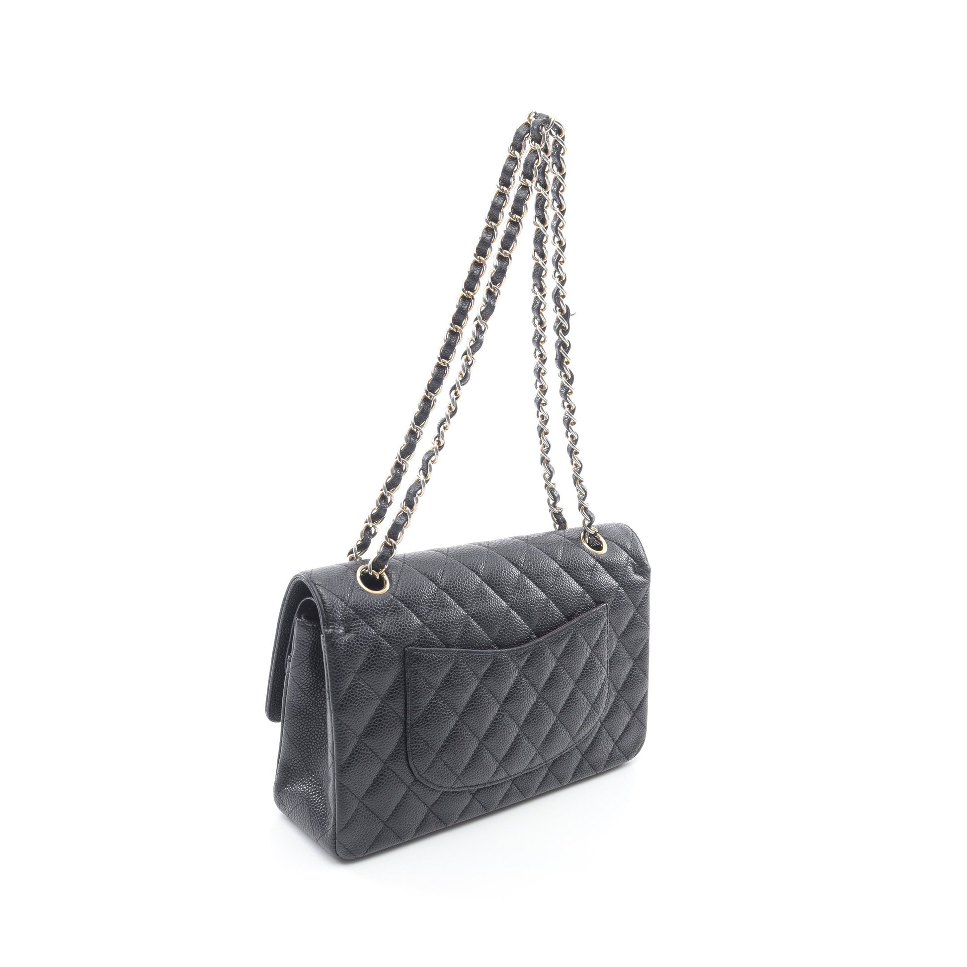 マトラッセ Wフラップ Wチェーンショルダーバッグ キャビアスキン ブラック ゴールド金具 シャネル バッグ CHANEL