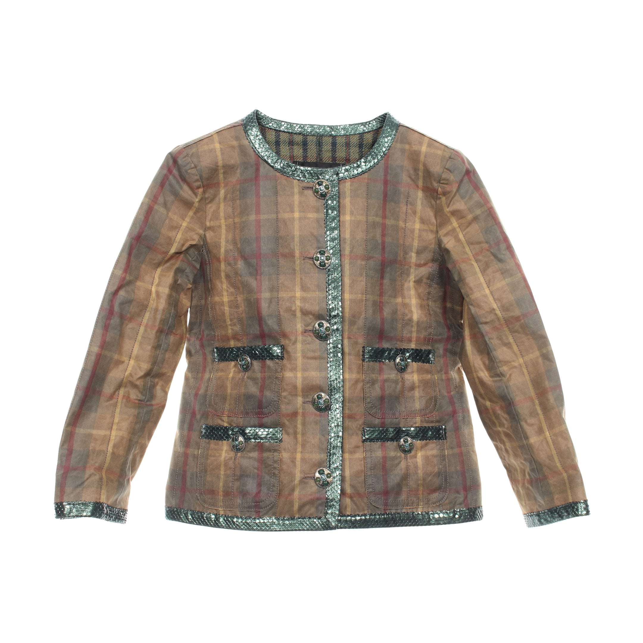 CHANELシャネル ジャケットバイカラー❣️チェック貴重ロゴマークボタン