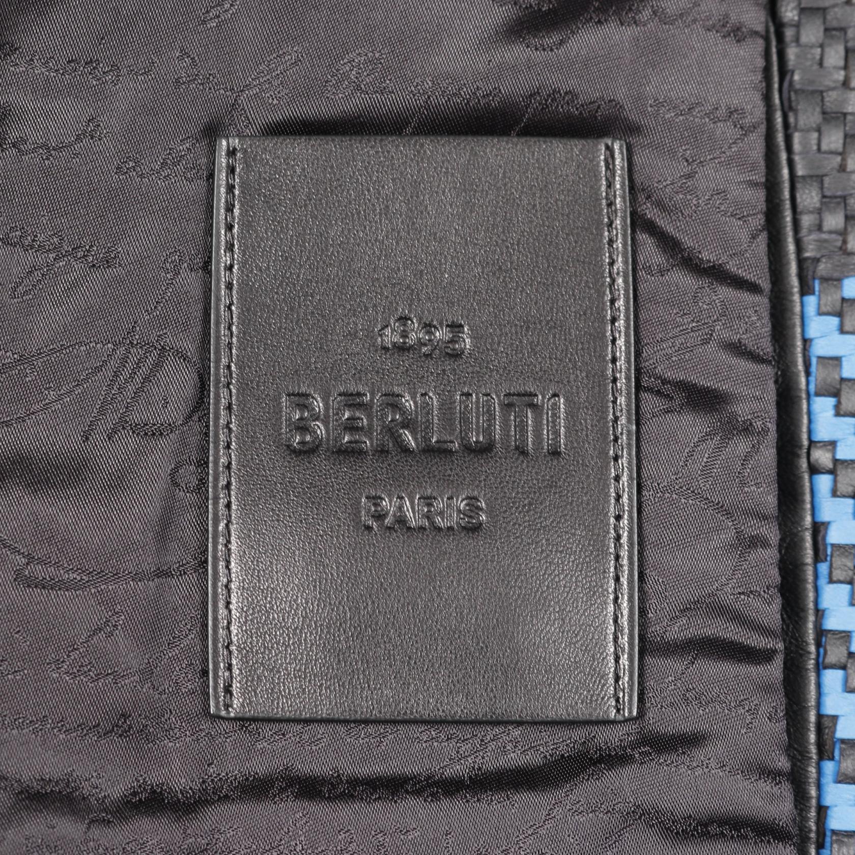 クリスヴァンアッシュ 編み込み レザージャケット ラムレザー ブルー ブラック 21SS ベルルッティ アウター Berluti