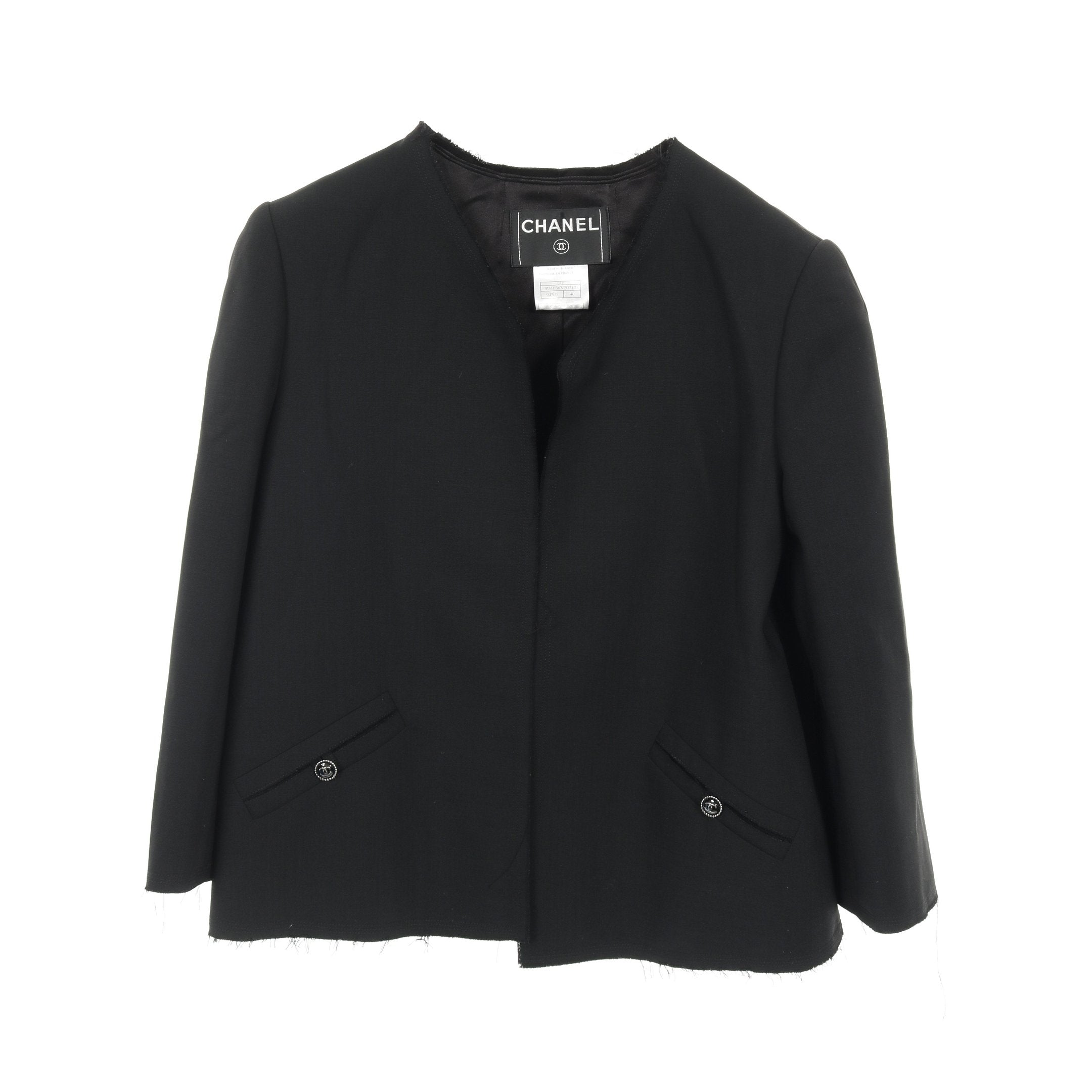 CHANEL ブラック ノーカラージャケット 40 CHANEL ブラック ノーカラージャケット 【公式通販】