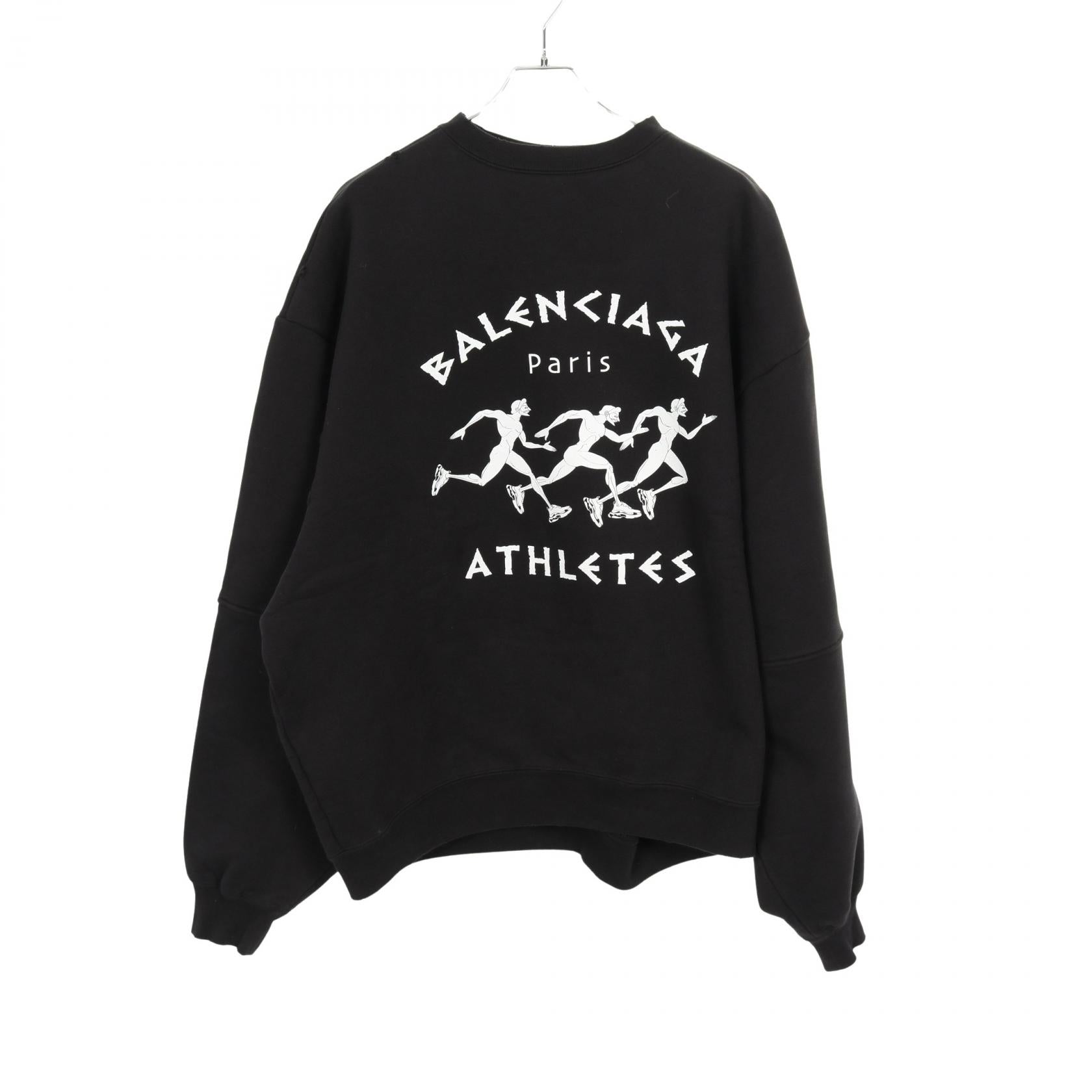 ATHLETES スウェットシャツ クルーネック コットン ブラック ダメージ加工 バレンシアガ トップス BALENCIAGA