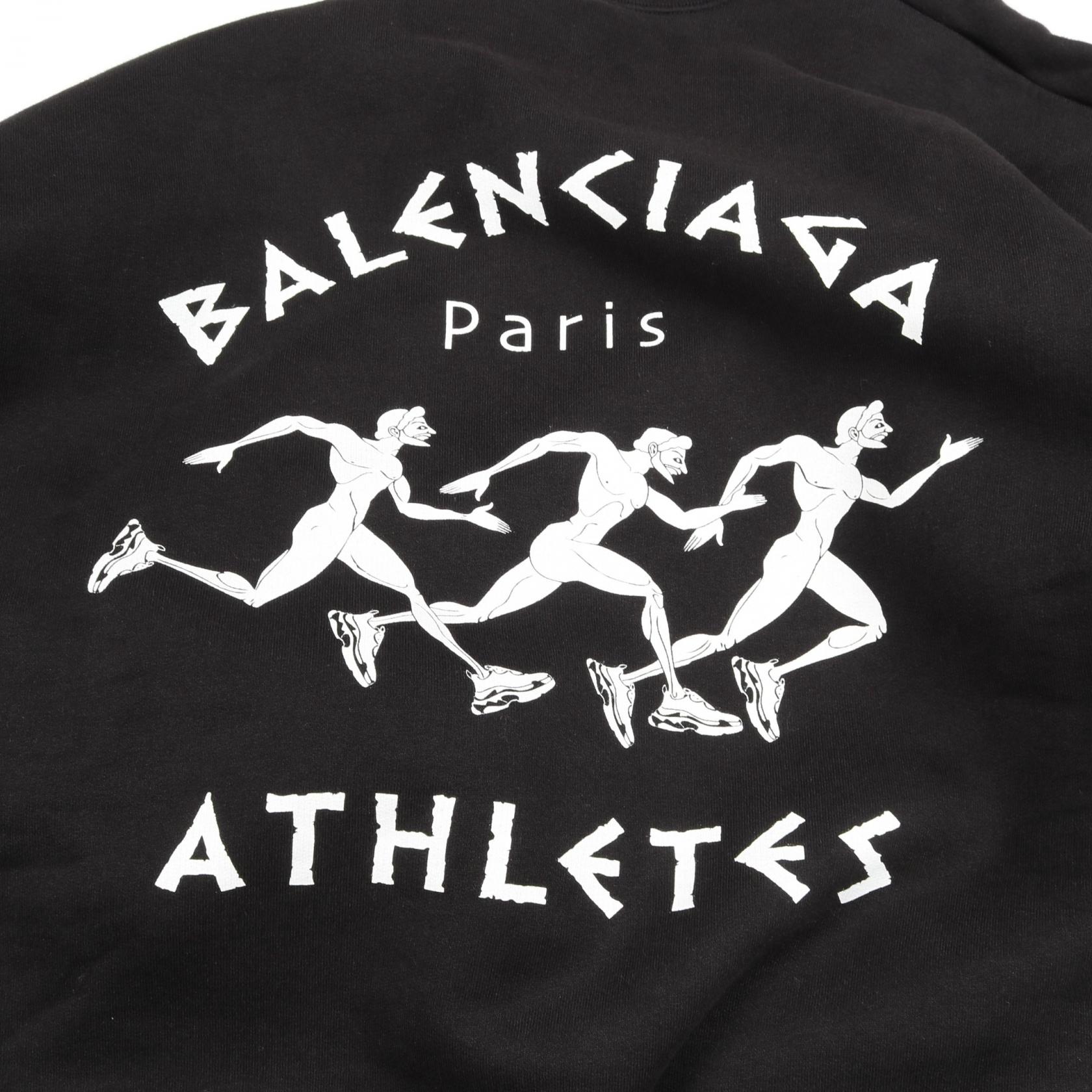 ATHLETES スウェットシャツ クルーネック コットン ブラック ダメージ加工 バレンシアガ トップス BALENCIAGA