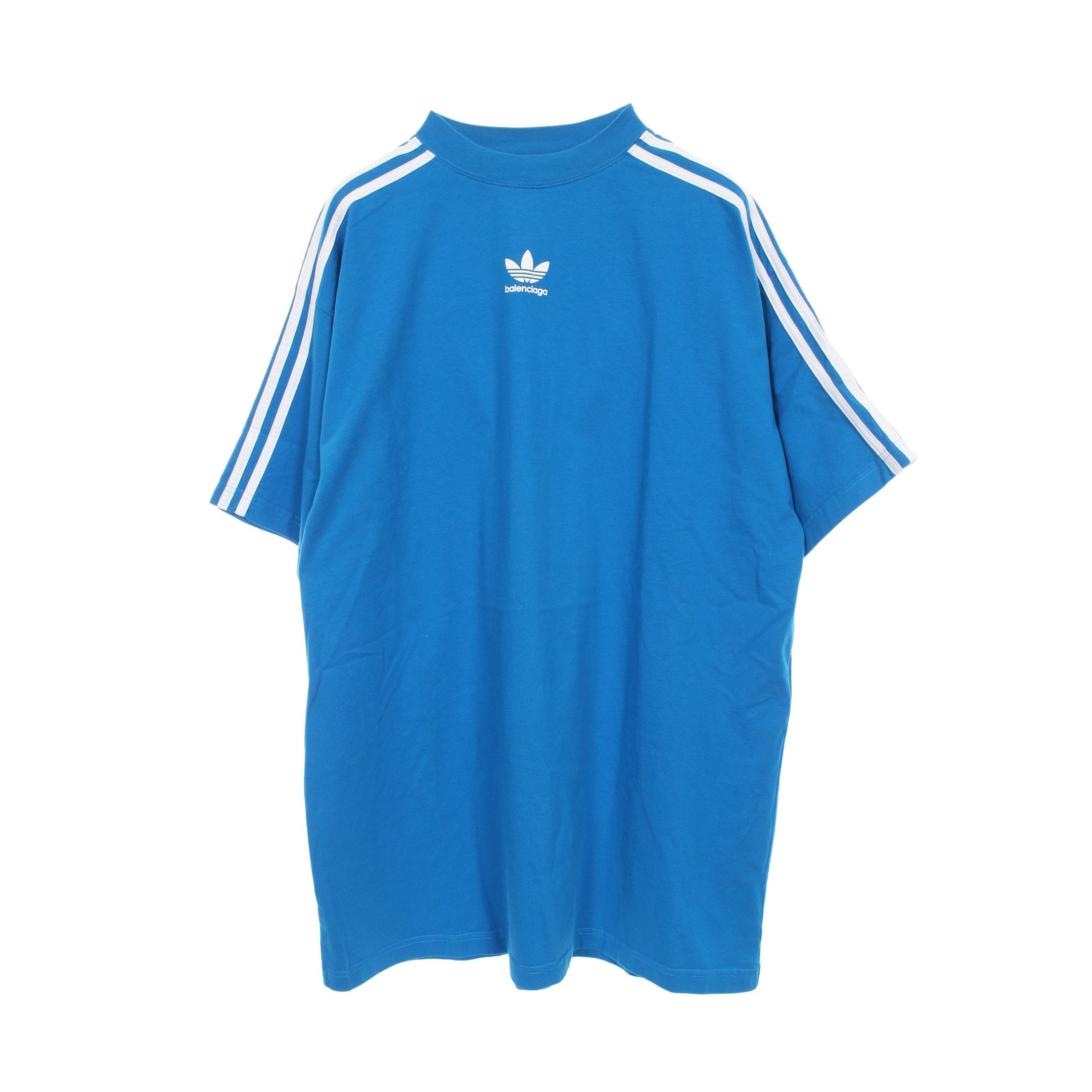【正規品】美品アディダス × バレンシアガコラボTシャツ ブルー XL相当 BALENCIAGA × adidas Tシャツ コットン ブルー ホワイト バレンシアガ
