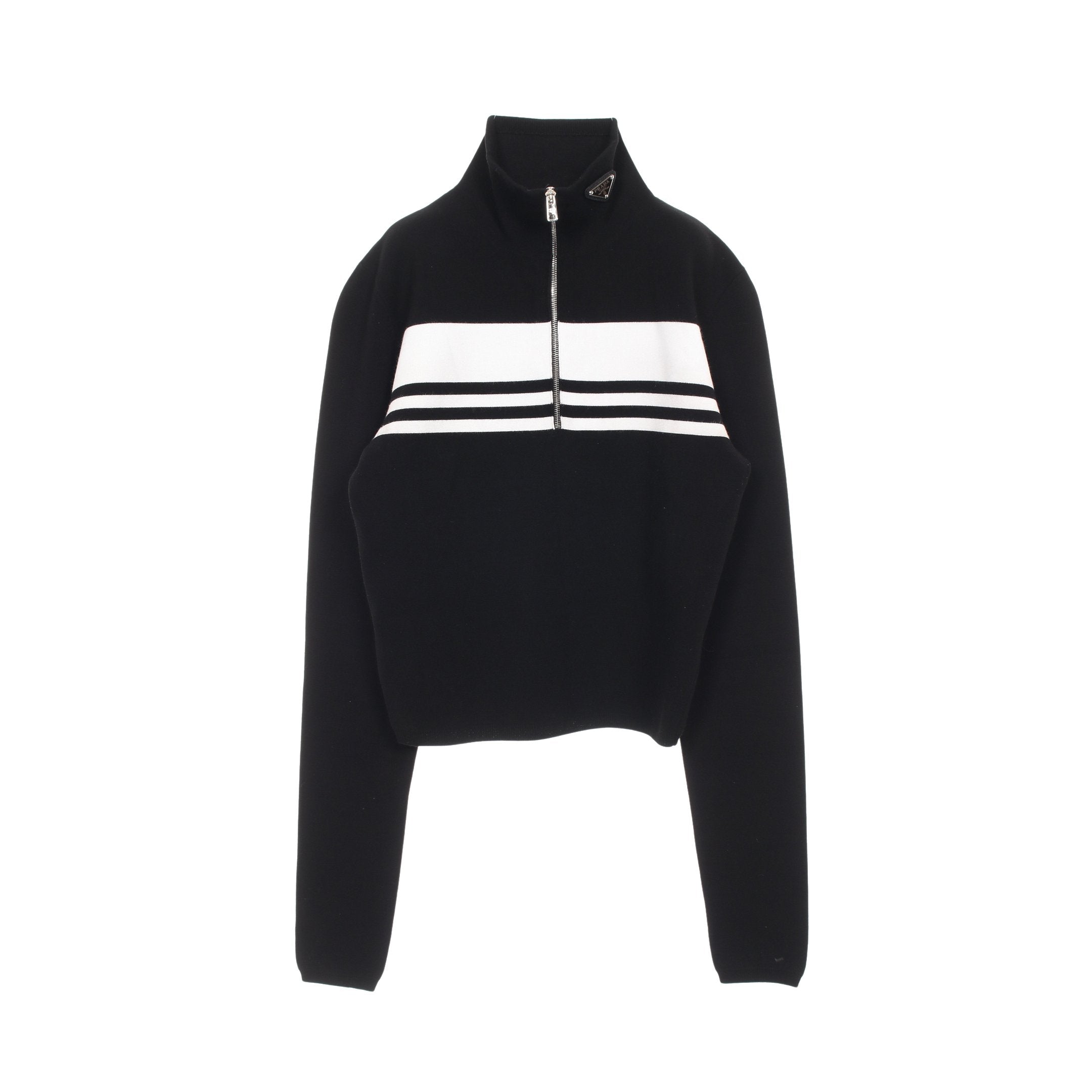 トライアングルロゴ ニット ハイネック コットン レーヨン ブラック