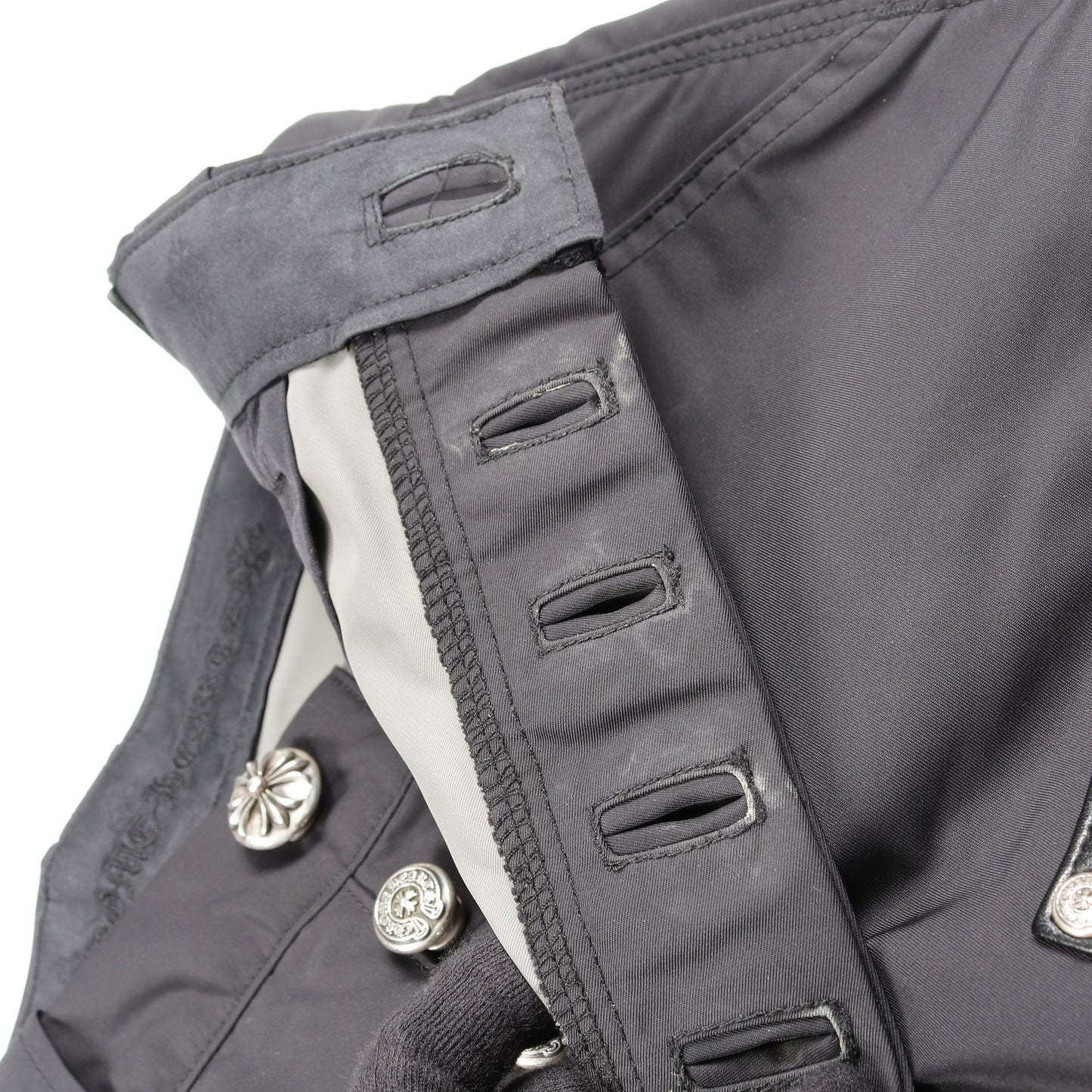 クロスボールボタン パンツ ナイロン レザー ブラック ボタンフライ クロムハーツ ボトムス Chrome Hearts