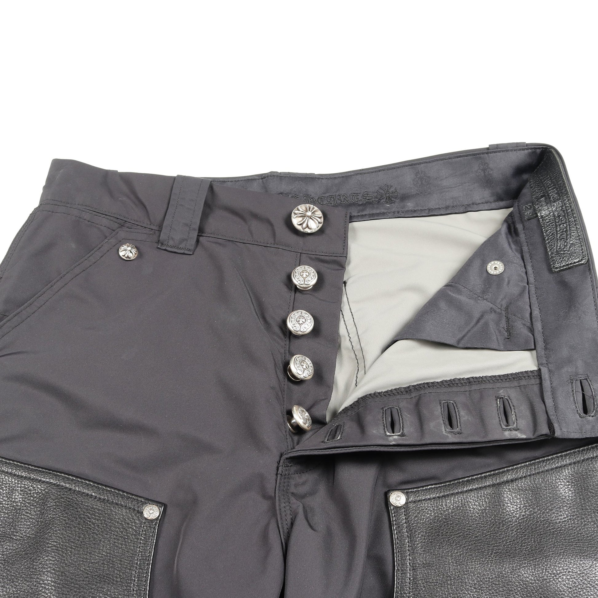 クロスボールボタン パンツ ナイロン レザー ブラック ボタンフライ クロムハーツ ボトムス Chrome Hearts