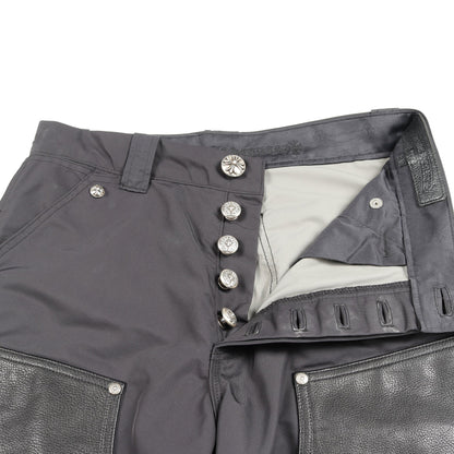 クロスボールボタン パンツ ナイロン レザー ブラック ボタンフライ クロムハーツ ボトムス Chrome Hearts