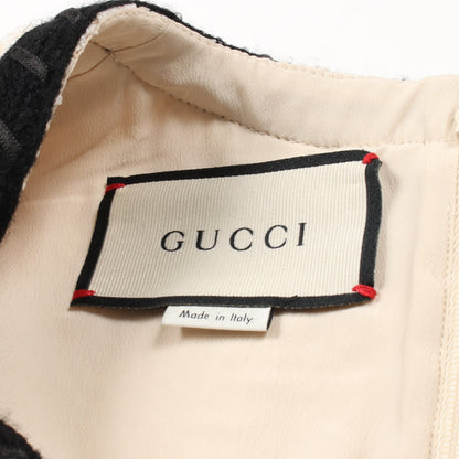インターロッキングGボタン ツイード ワンピース 半袖 コットン ライトベージュ ブラック グッチ ワンピース GUCCI