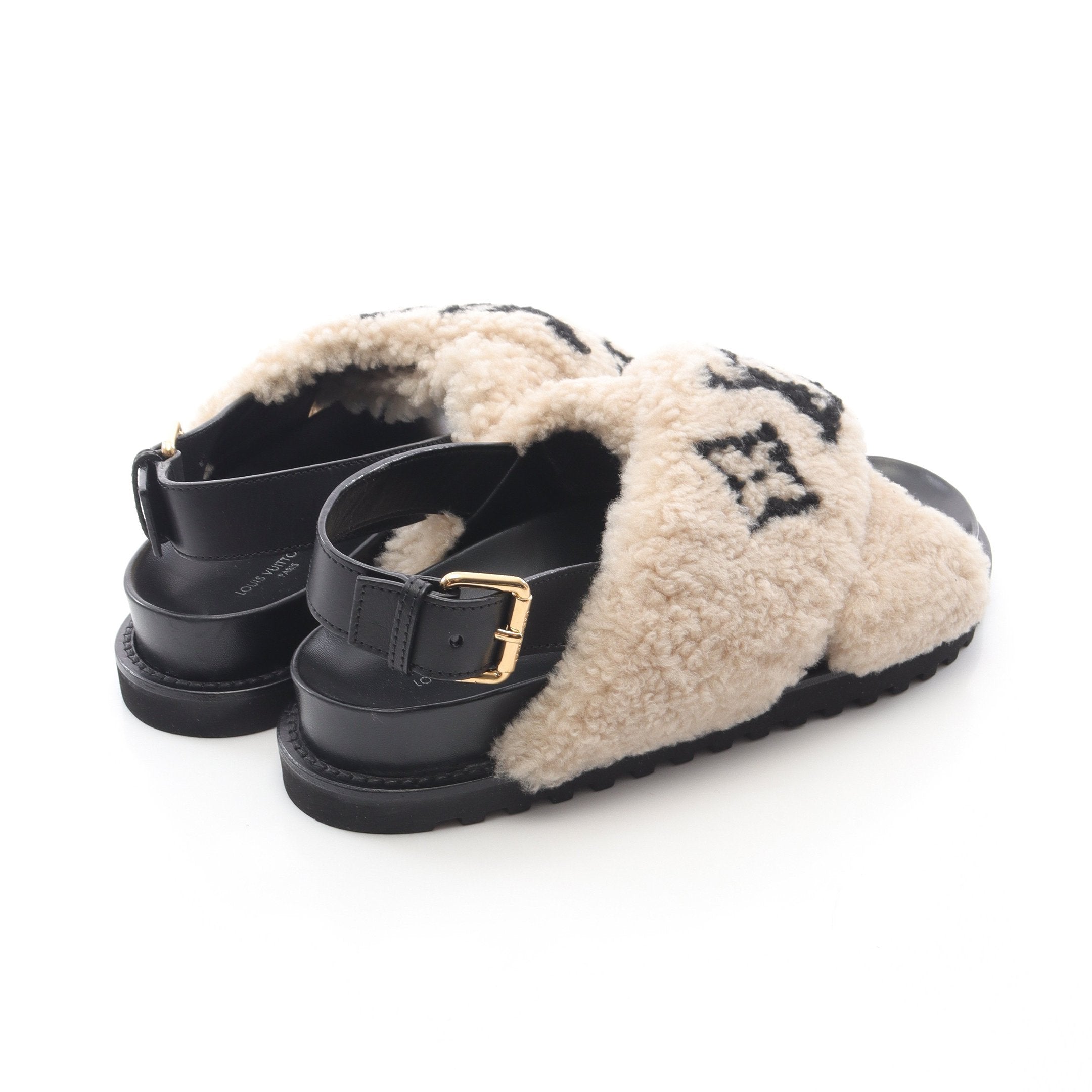 パセオライン サンダル レザー ボア ブラック ベージュ ルイヴィトン