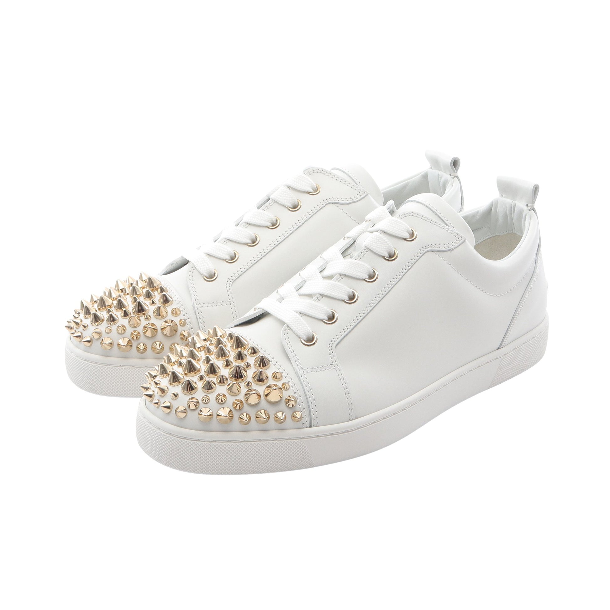 Louis Junior Spikes スニーカー レザー ホワイト ゴールド スパイクスタッズ クリスチャンルブタン シューズ Christian Louboutin