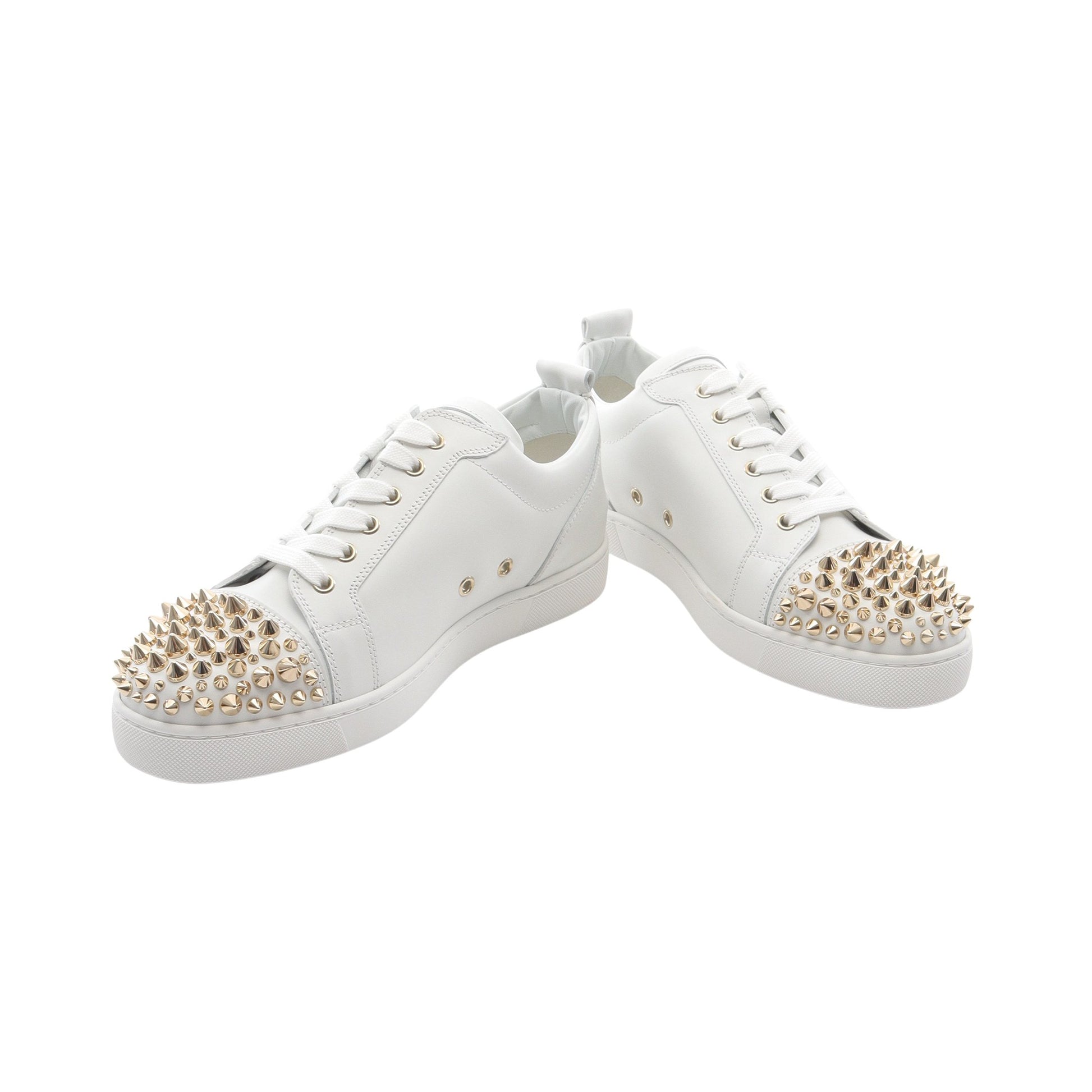 Louis Junior Spikes スニーカー レザー ホワイト ゴールド スパイクスタッズ クリスチャンルブタン シューズ Christian Louboutin