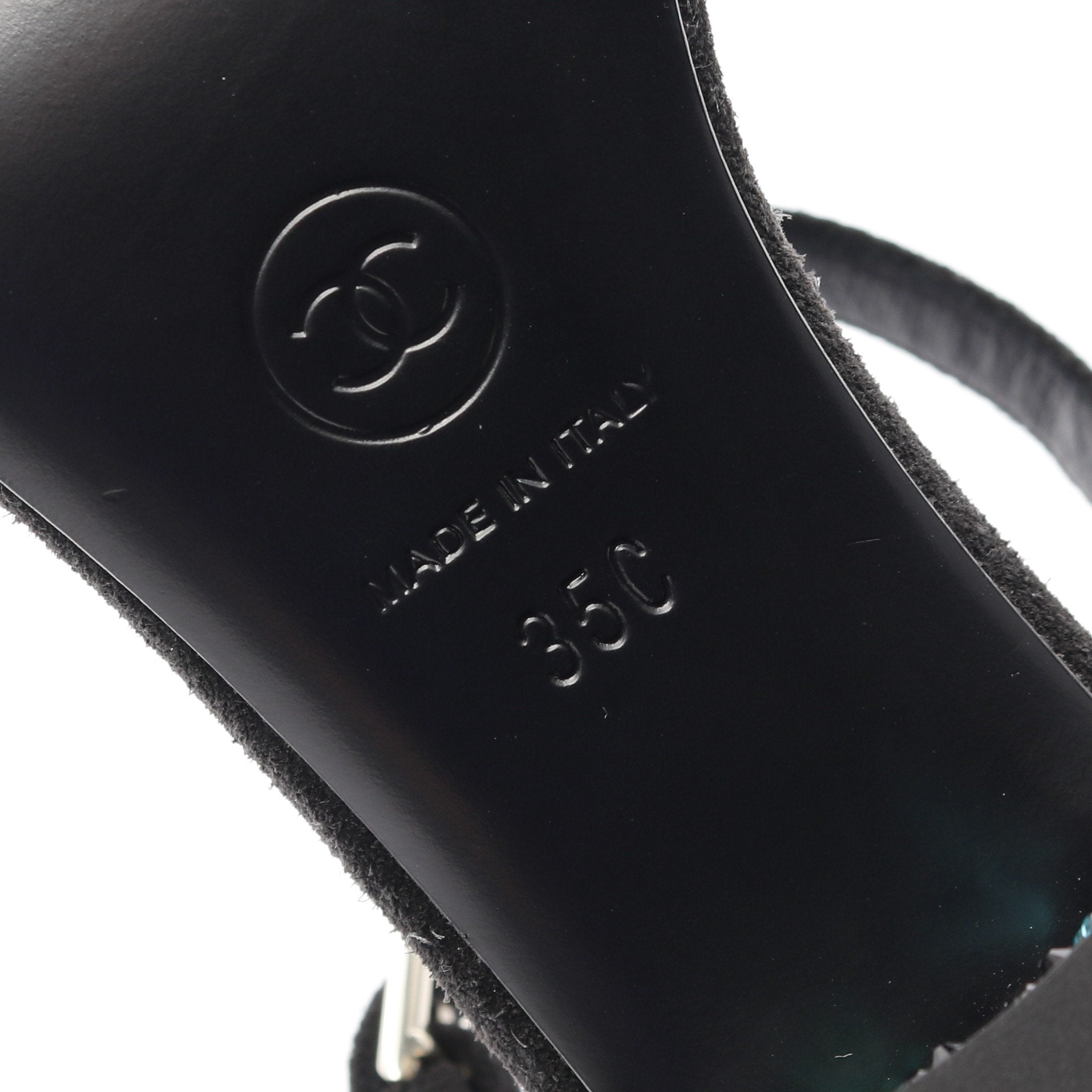 ラインストーンロゴヒール サンダル スエード ブラック マルチカラー