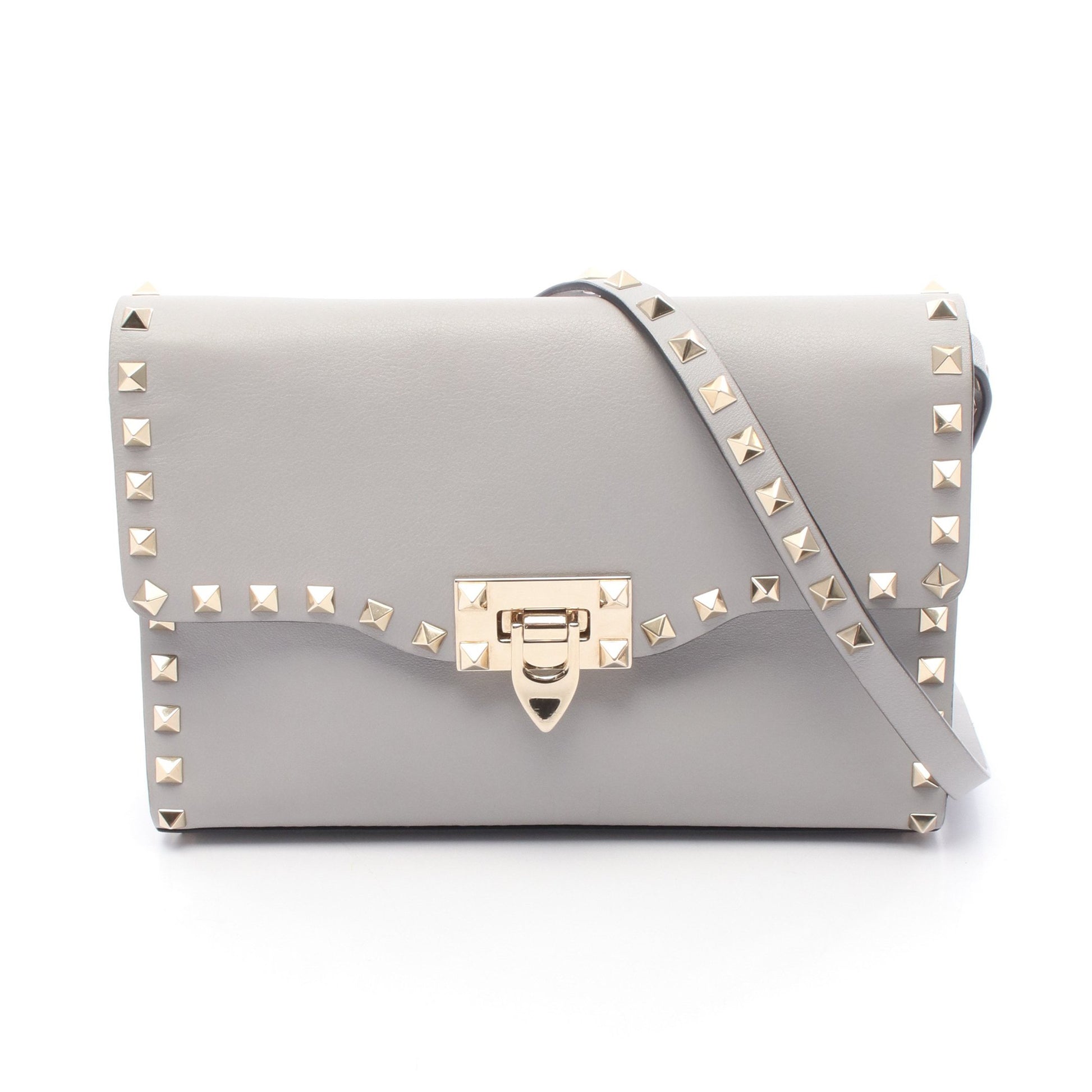 ショルダーバッグ レザー ライトグレー ロックスタッズ ヴァレンティノ  