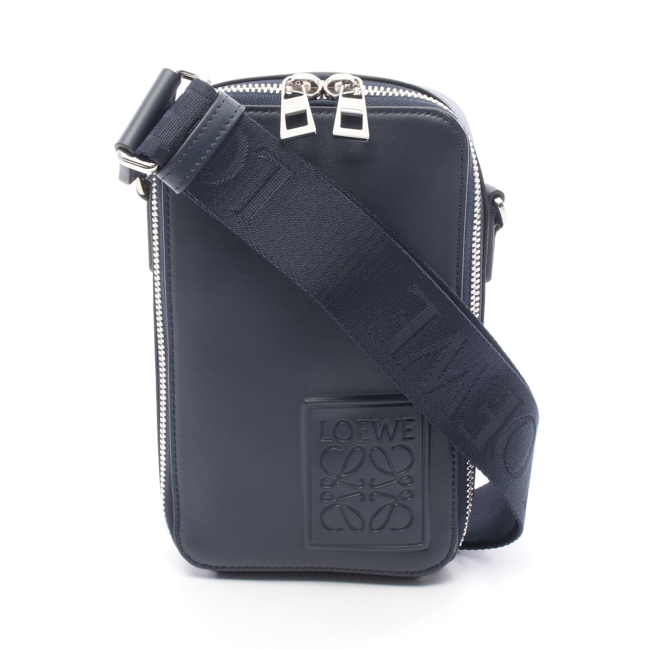 バーティカル クロスボディポケット ショルダーバッグ レザー ネイビー