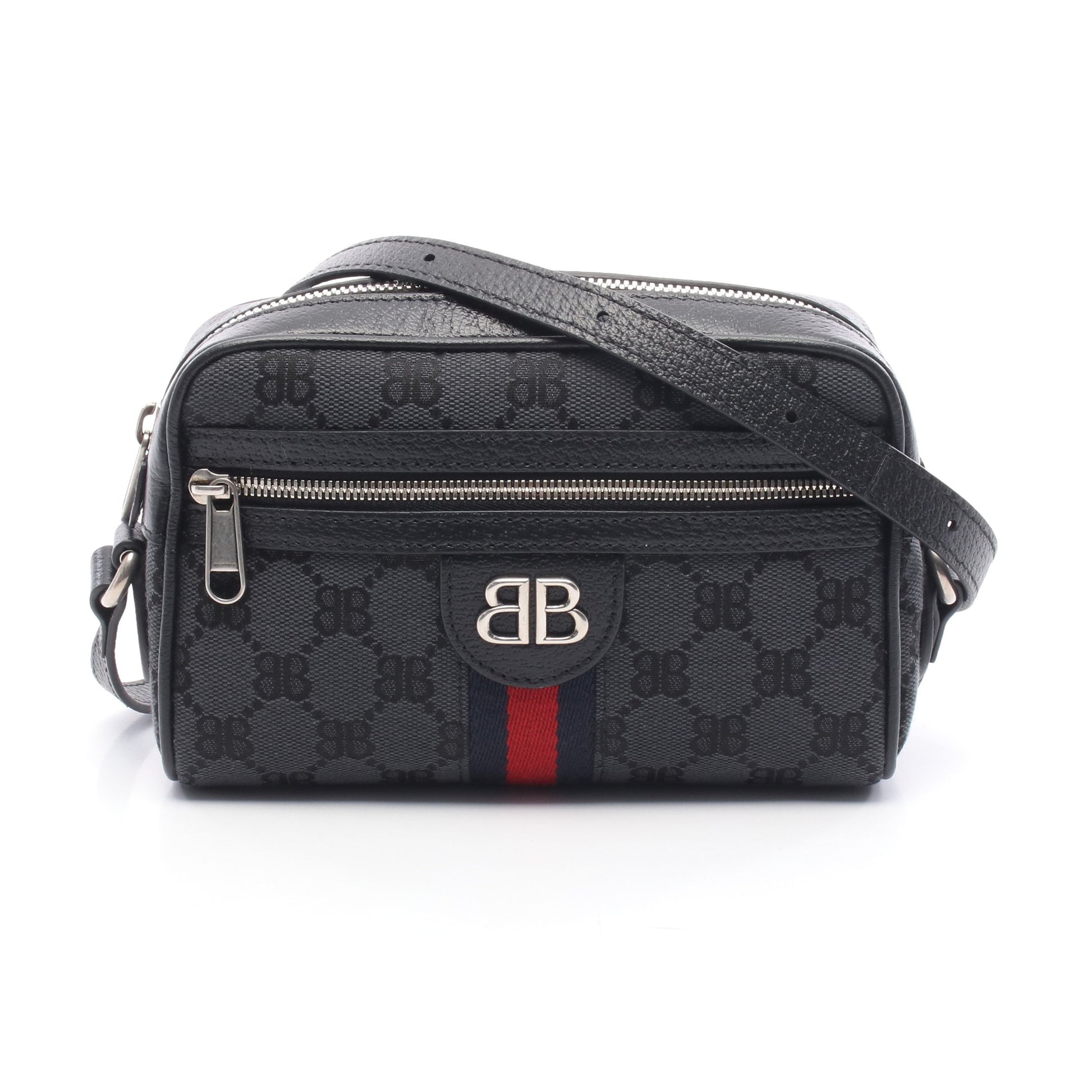 BALENCIAGA × GUCCI ザ ハッカープロジェクト ウェブライン カメラバッグ ショルダーバッグ キャンバス レザー ブラック ネイビー レッド バレンシアガ バッグ BALENCIAGA