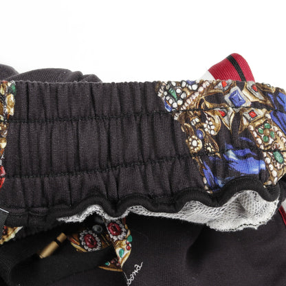 ハーフ スウェットパンツ クラウン コットン ブラック マルチカラー ドルチェアンドガッバーナ ボトムス DOLCE&GABBANA