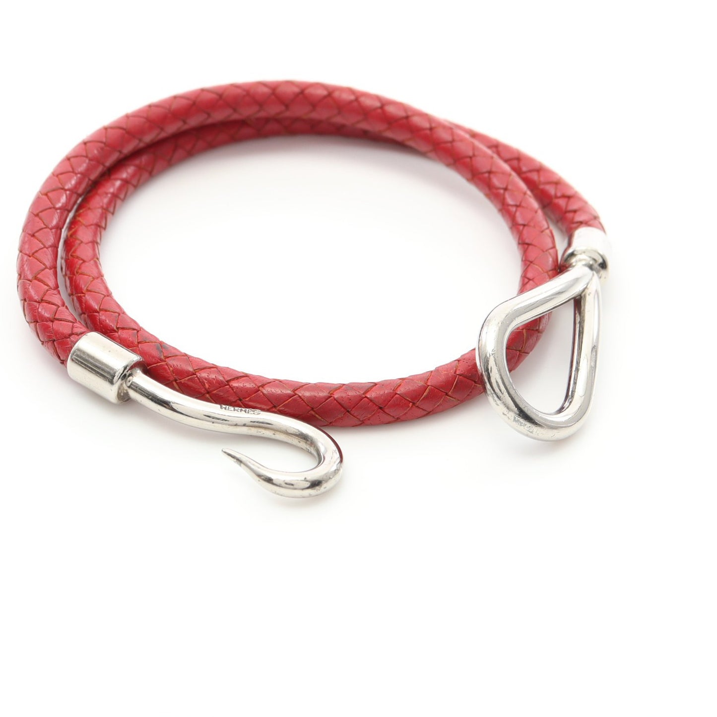 ジャンボチョーカー ブレスレット レザー レッド 編み込み エルメス アクセサリー HERMES