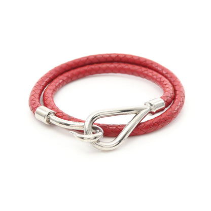 ジャンボチョーカー ブレスレット レザー レッド 編み込み エルメス アクセサリー HERMES