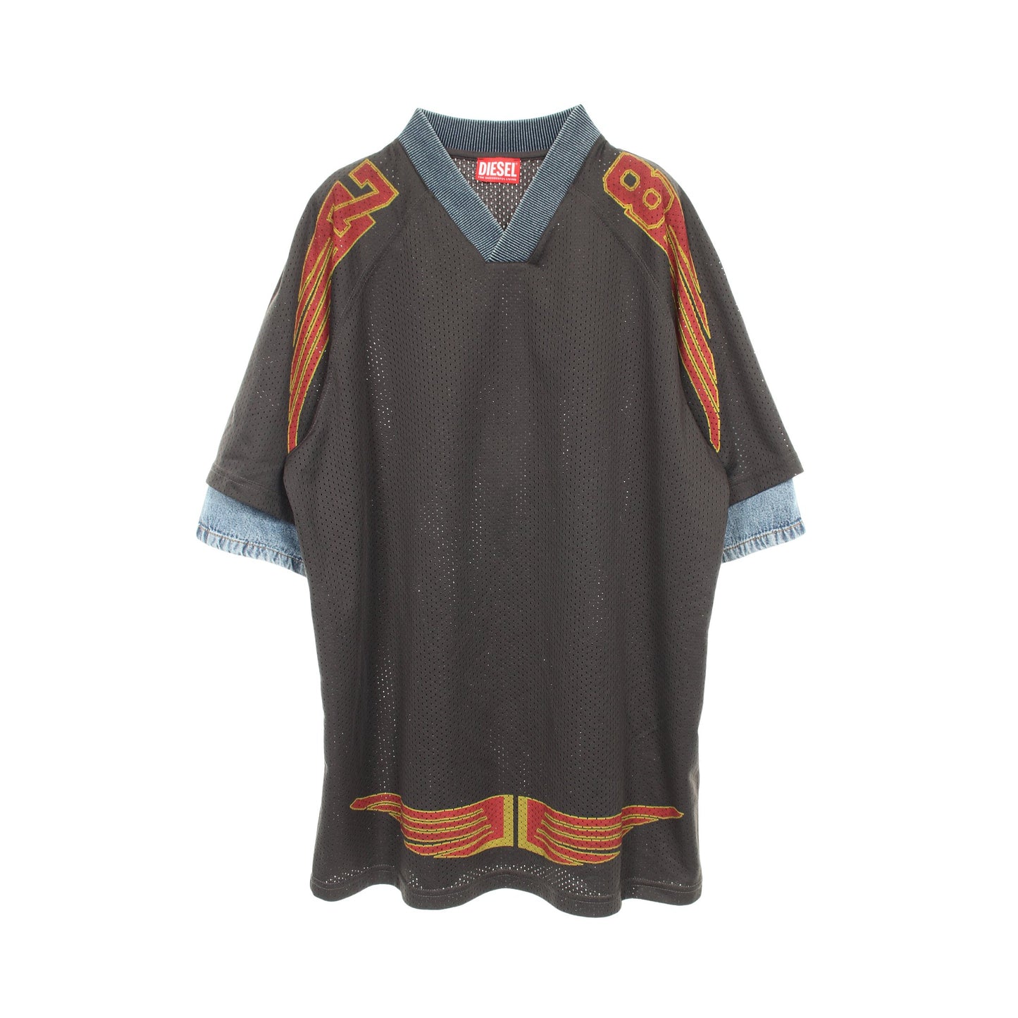 T-VOXT メッシュ デニム切替 カットソー グレー ブルー ディーゼル トップス DIESEL