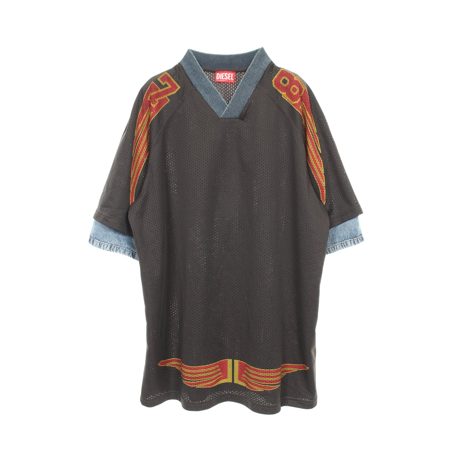T-VOXT メッシュ デニム切替 カットソー グレー ブルー ディーゼル トップス DIESEL