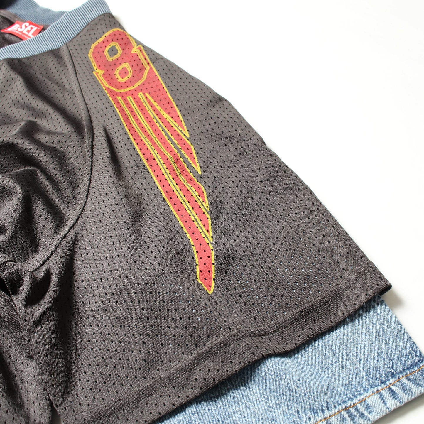 T-VOXT メッシュ デニム切替 カットソー グレー ブルー ディーゼル トップス DIESEL
