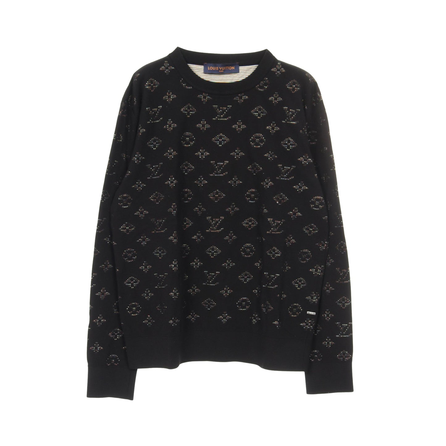 ドロップニードル モノグラムジャガード ニット クルーネック レーヨン コットン ブラック ルイヴィトン トップス LOUIS VUITTON