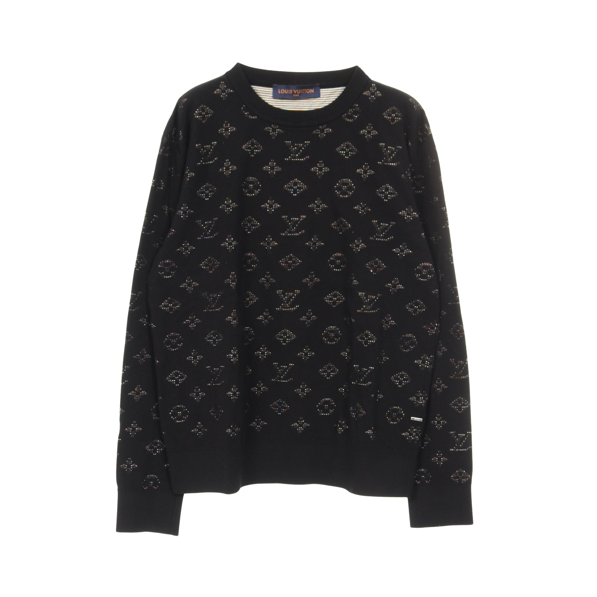 ドロップニードル モノグラムジャガード ニット クルーネック レーヨン コットン ブラック ルイヴィトン トップス LOUIS VUITTON