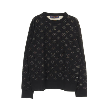 ドロップニードル モノグラムジャガード ニット クルーネック レーヨン コットン ブラック ルイヴィトン トップス LOUIS VUITTON