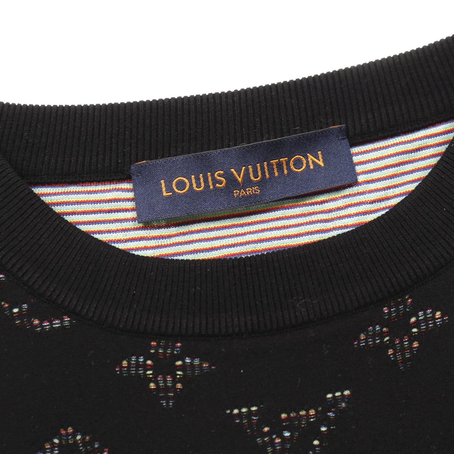 ドロップニードル モノグラムジャガード ニット クルーネック レーヨン コットン ブラック ルイヴィトン トップス LOUIS VUITTON