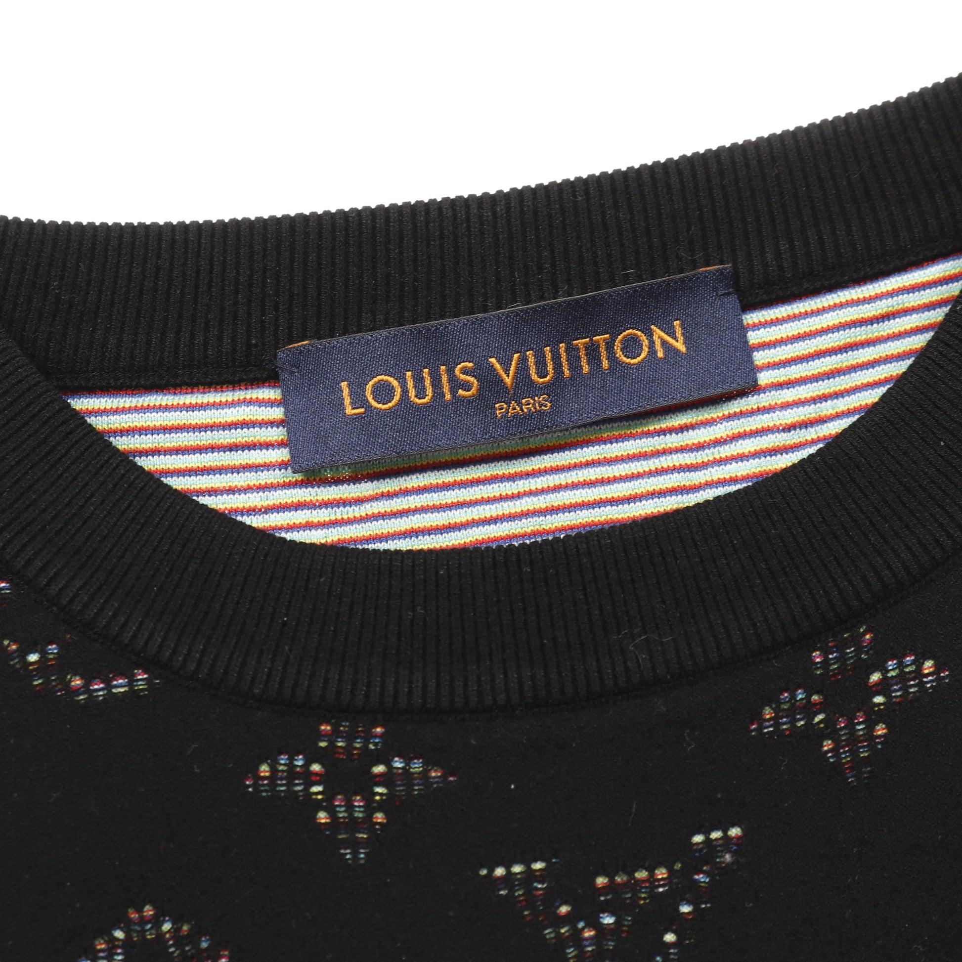 ドロップニードル モノグラムジャガード ニット クルーネック レーヨン コットン ブラック ルイヴィトン トップス LOUIS VUITTON