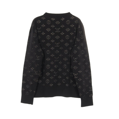 ドロップニードル モノグラムジャガード ニット クルーネック レーヨン コットン ブラック ルイヴィトン トップス LOUIS VUITTON