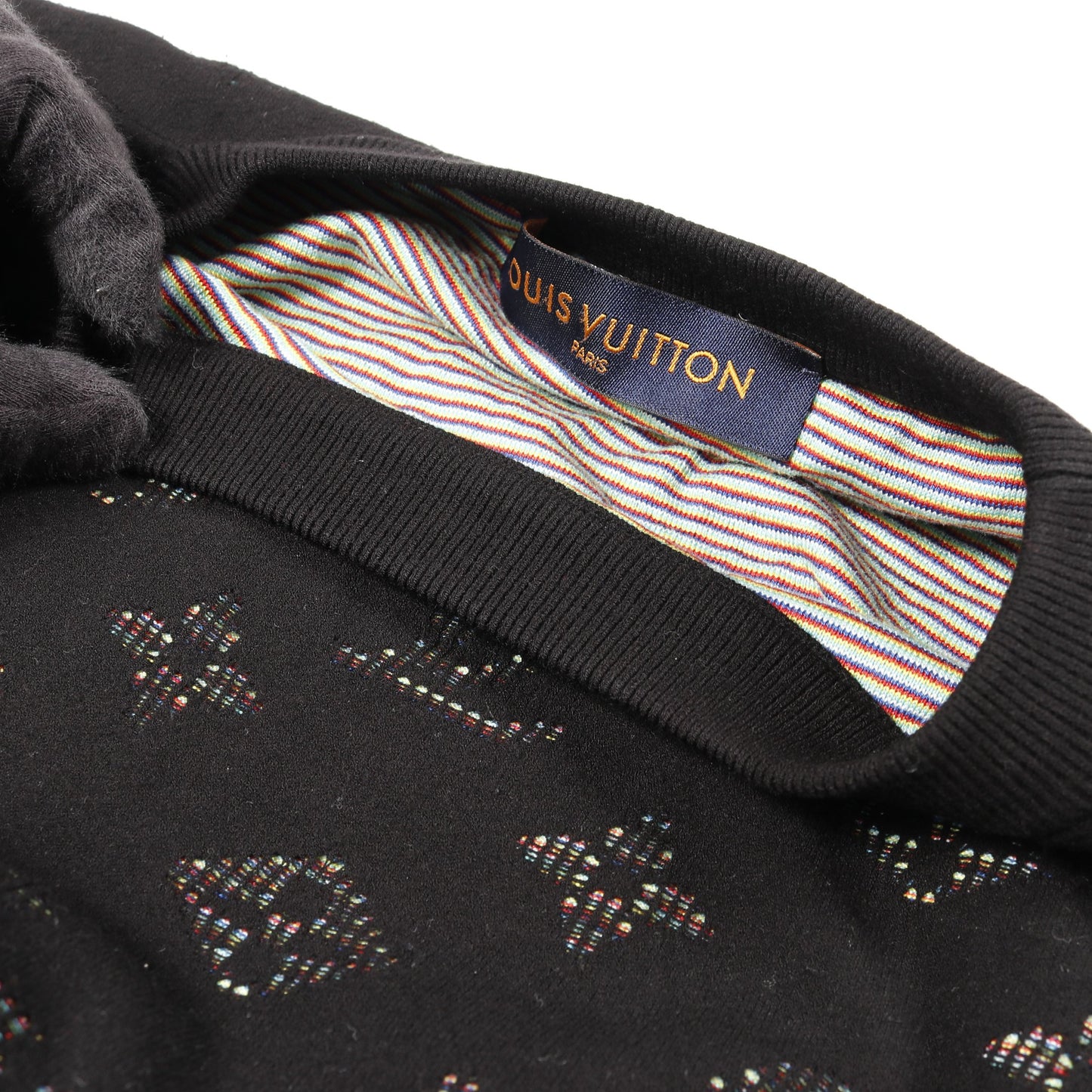 ドロップニードル モノグラムジャガード ニット クルーネック レーヨン コットン ブラック ルイヴィトン トップス LOUIS VUITTON