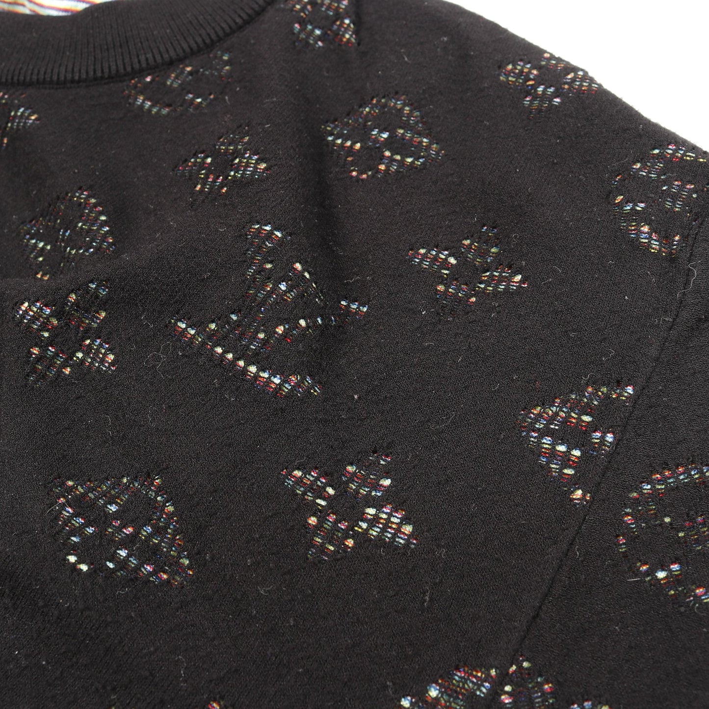 ドロップニードル モノグラムジャガード ニット クルーネック レーヨン コットン ブラック ルイヴィトン トップス LOUIS VUITTON