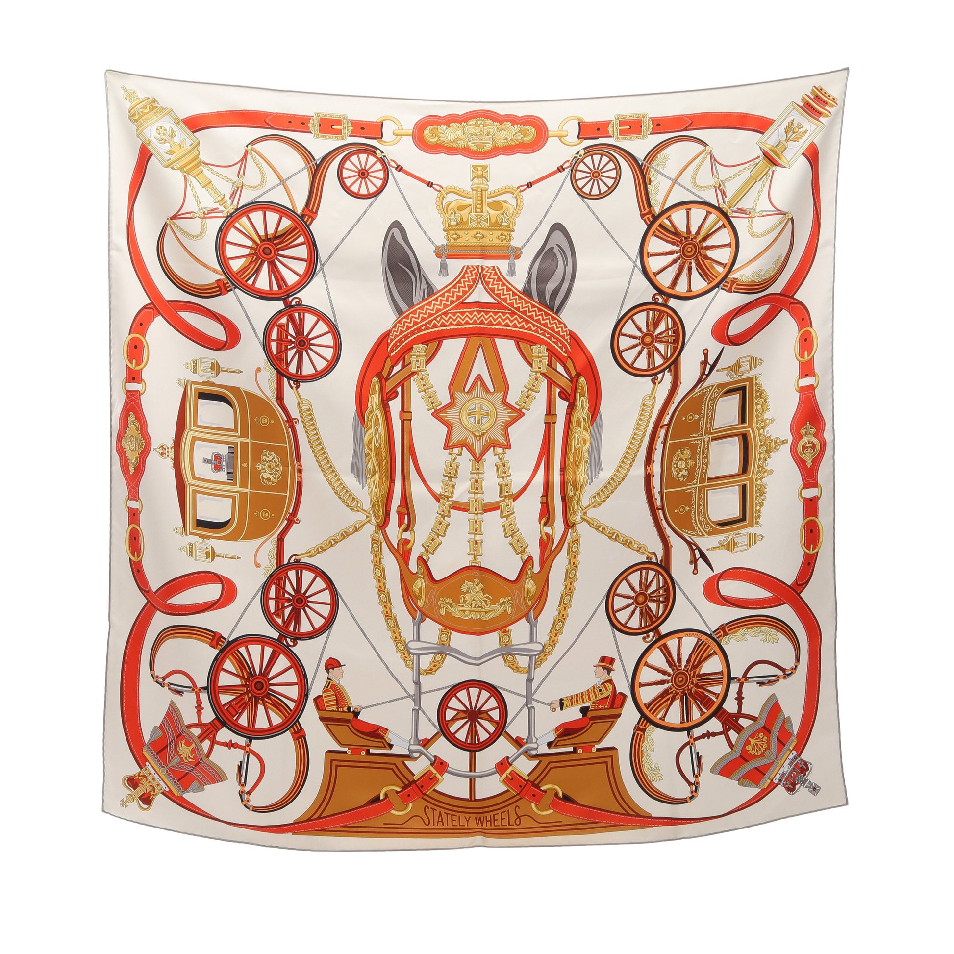 カレ90 STATELY WHEELS スカーフ シルク オフホワイト マルチカラー エルメス 財布・小物 HERMES