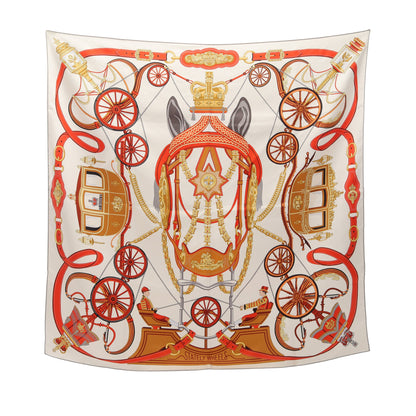 カレ90 STATELY WHEELS スカーフ シルク オフホワイト マルチカラー エルメス 財布・小物 HERMES