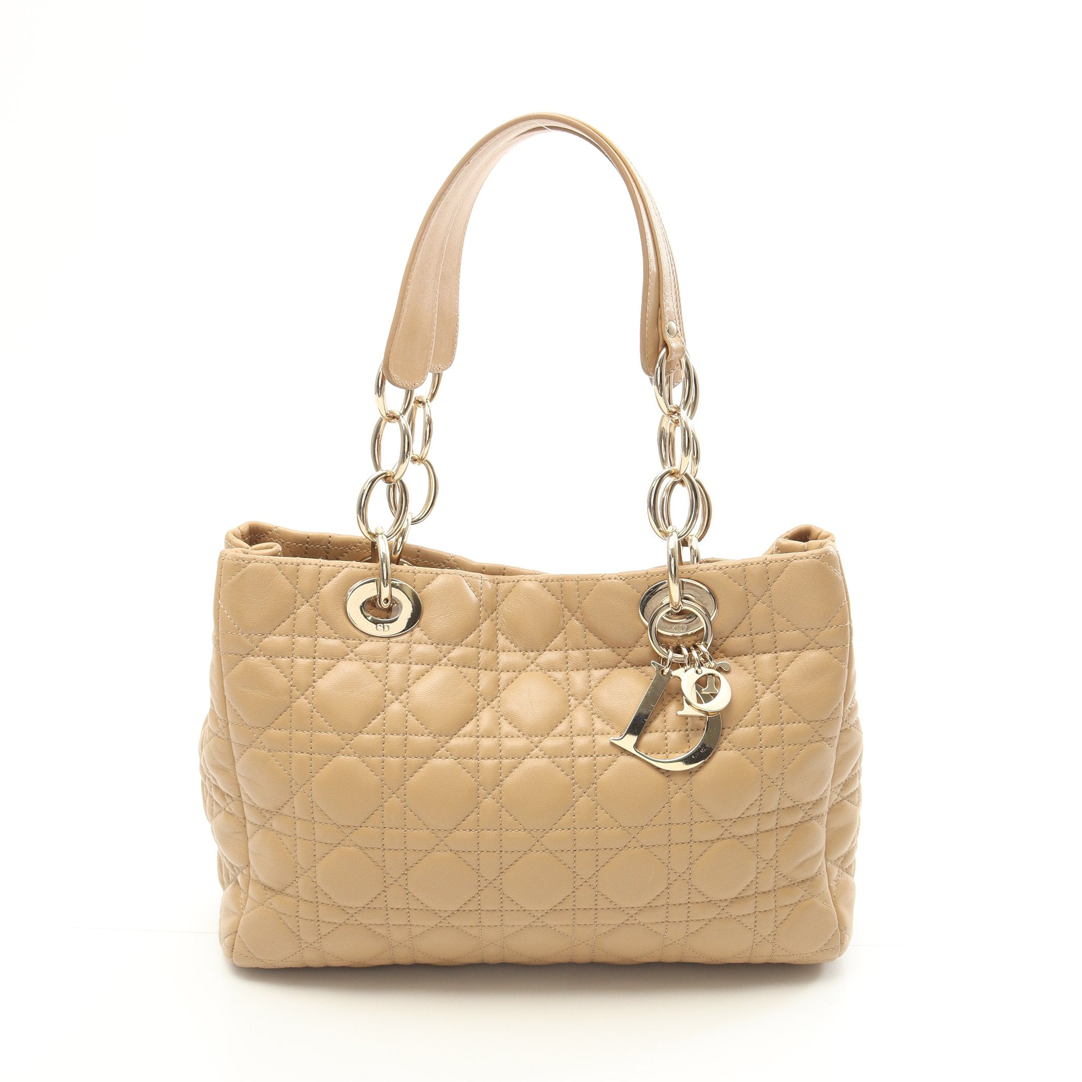 クリスチャンディオールカナージュレザーハンドバッグベージュ