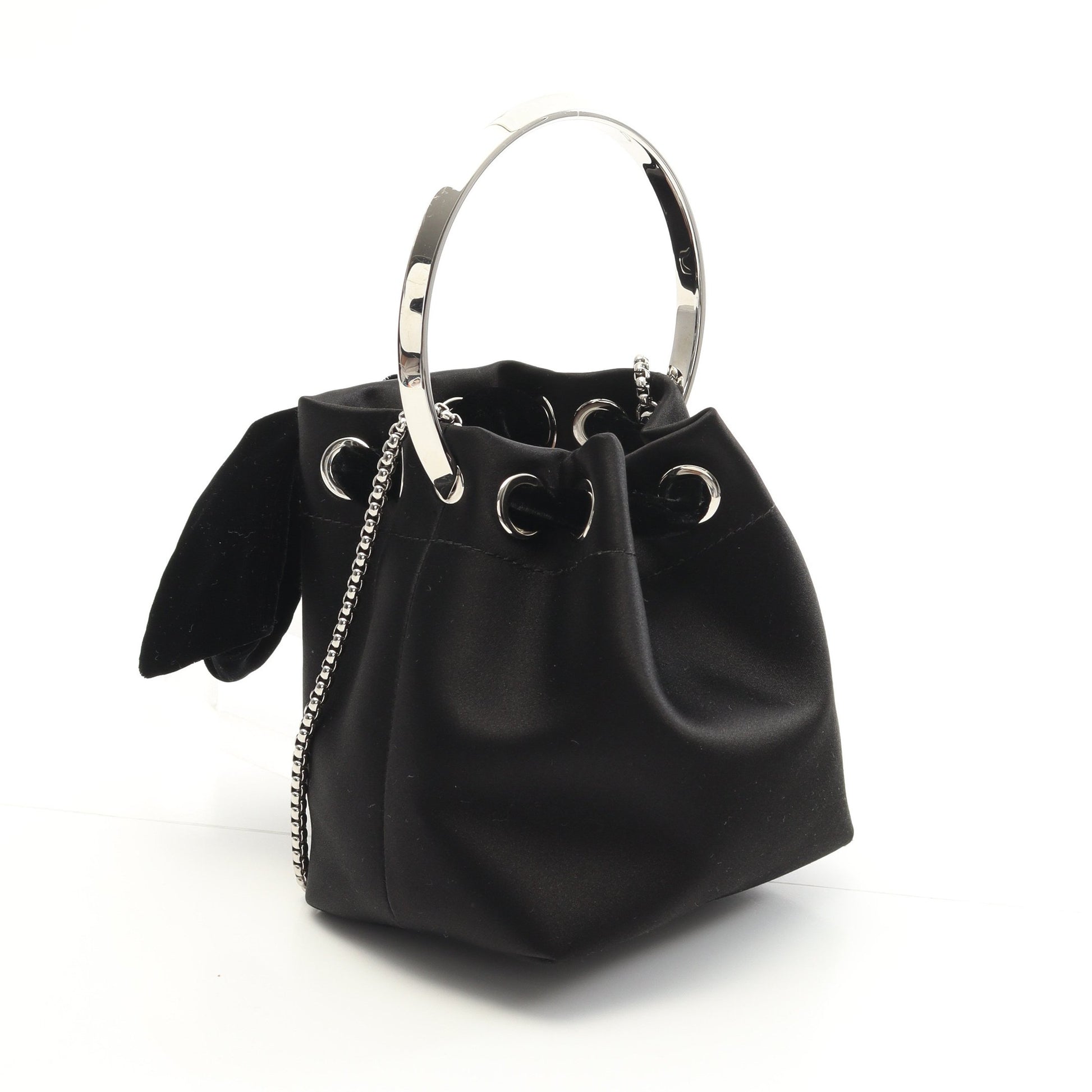 リボン チェーンショルダーバッグ サテン ブラック 2WAY ジミーチュウ バッグ JIMMY CHOO