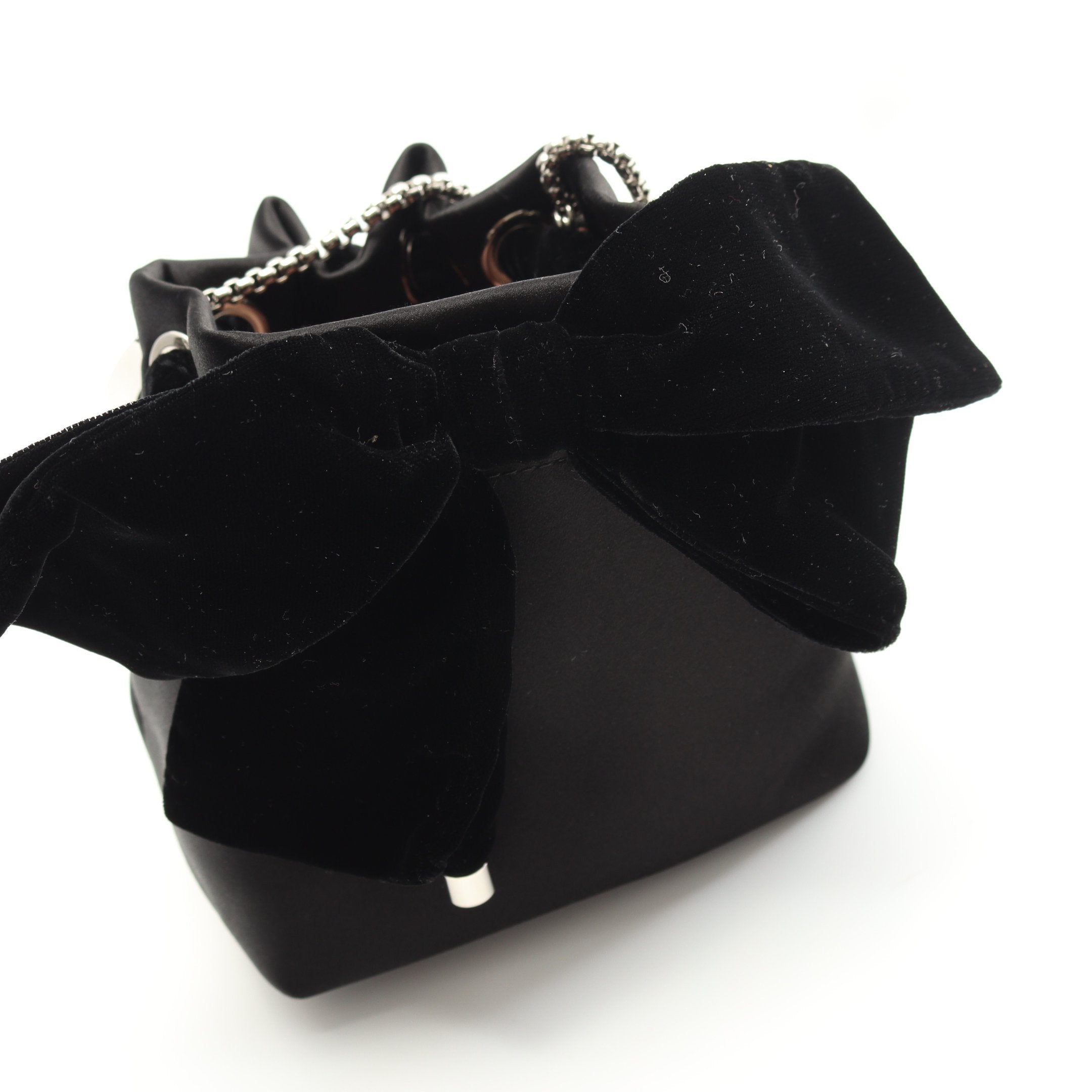 リボン チェーンショルダーバッグ サテン ブラック 2WAY ジミーチュウ