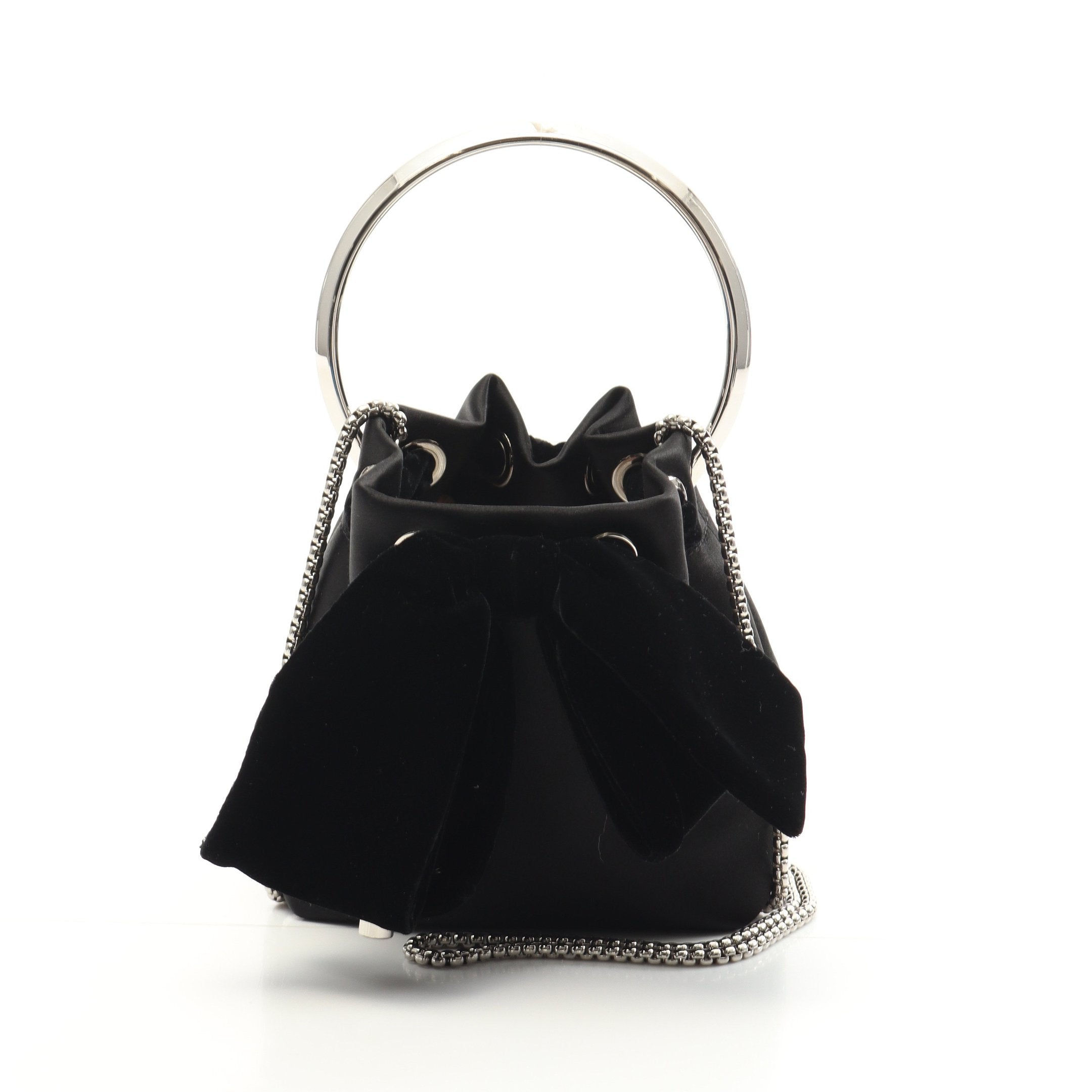 リボン チェーンショルダーバッグ サテン ブラック 2WAY ジミーチュウ