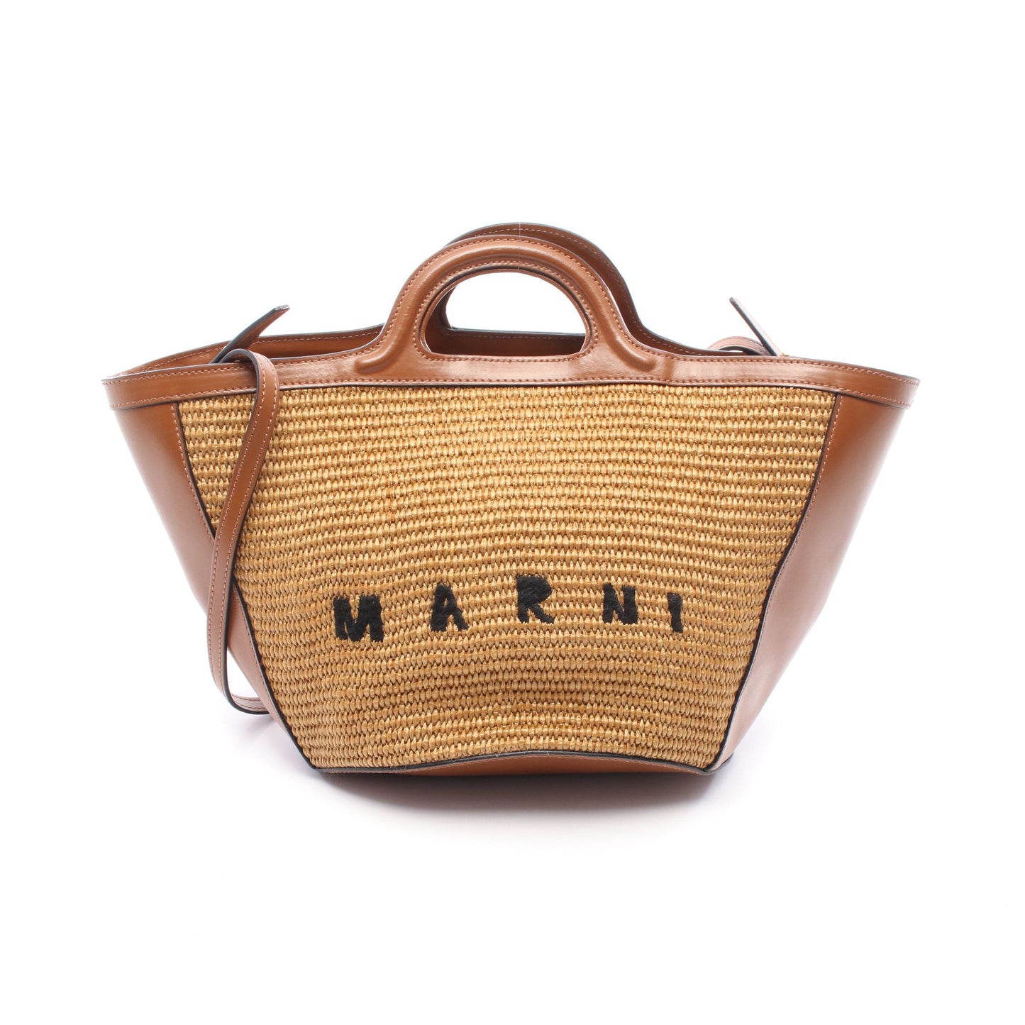 TROPICALIA SUMMER スモール かごバッグ ハンドバッグ レザー ラフィア ベージュ ブラウン 2WAY マルニ バッグ MARNI