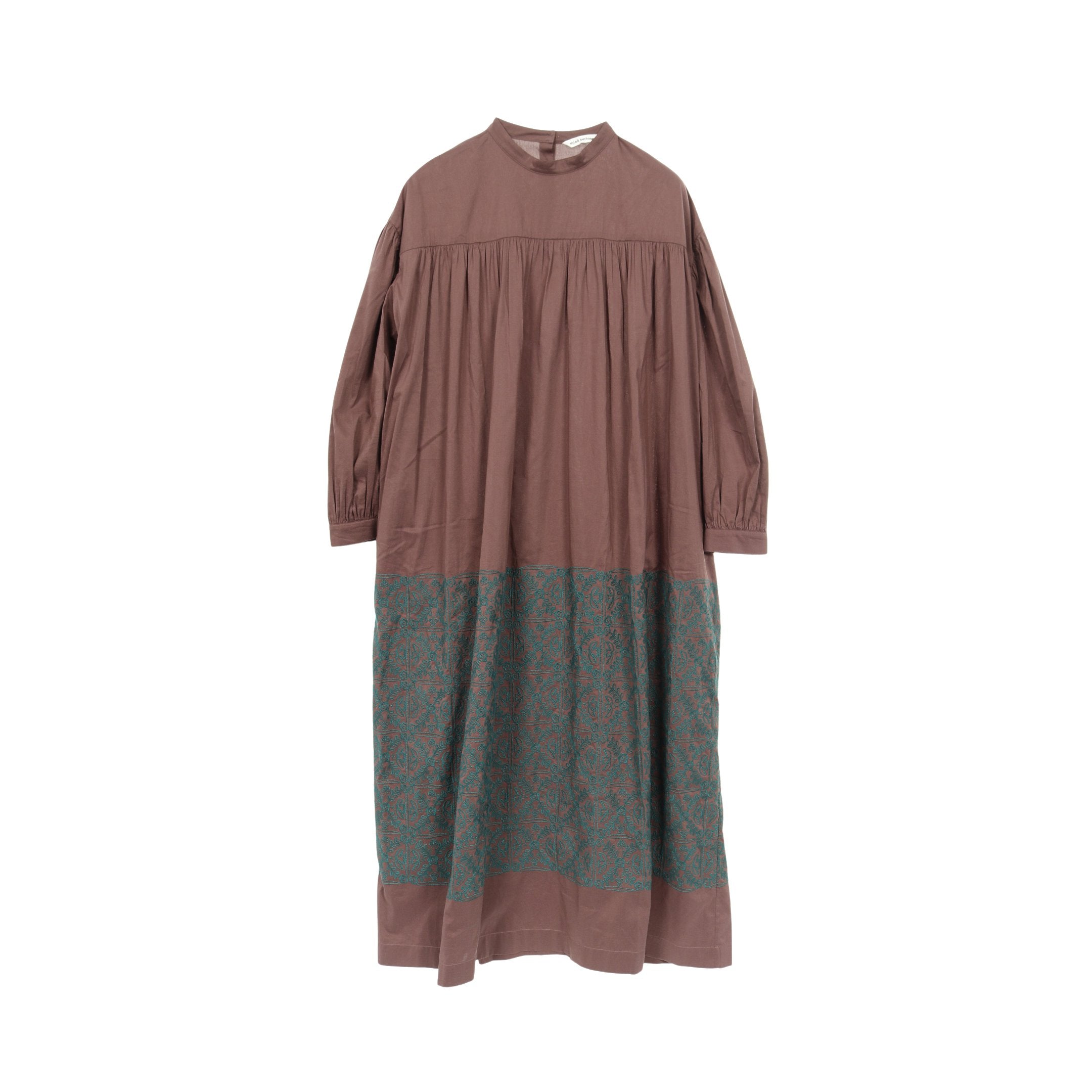felice ワンピース 刺繍 コットン シルク ダークブラウン ミナ