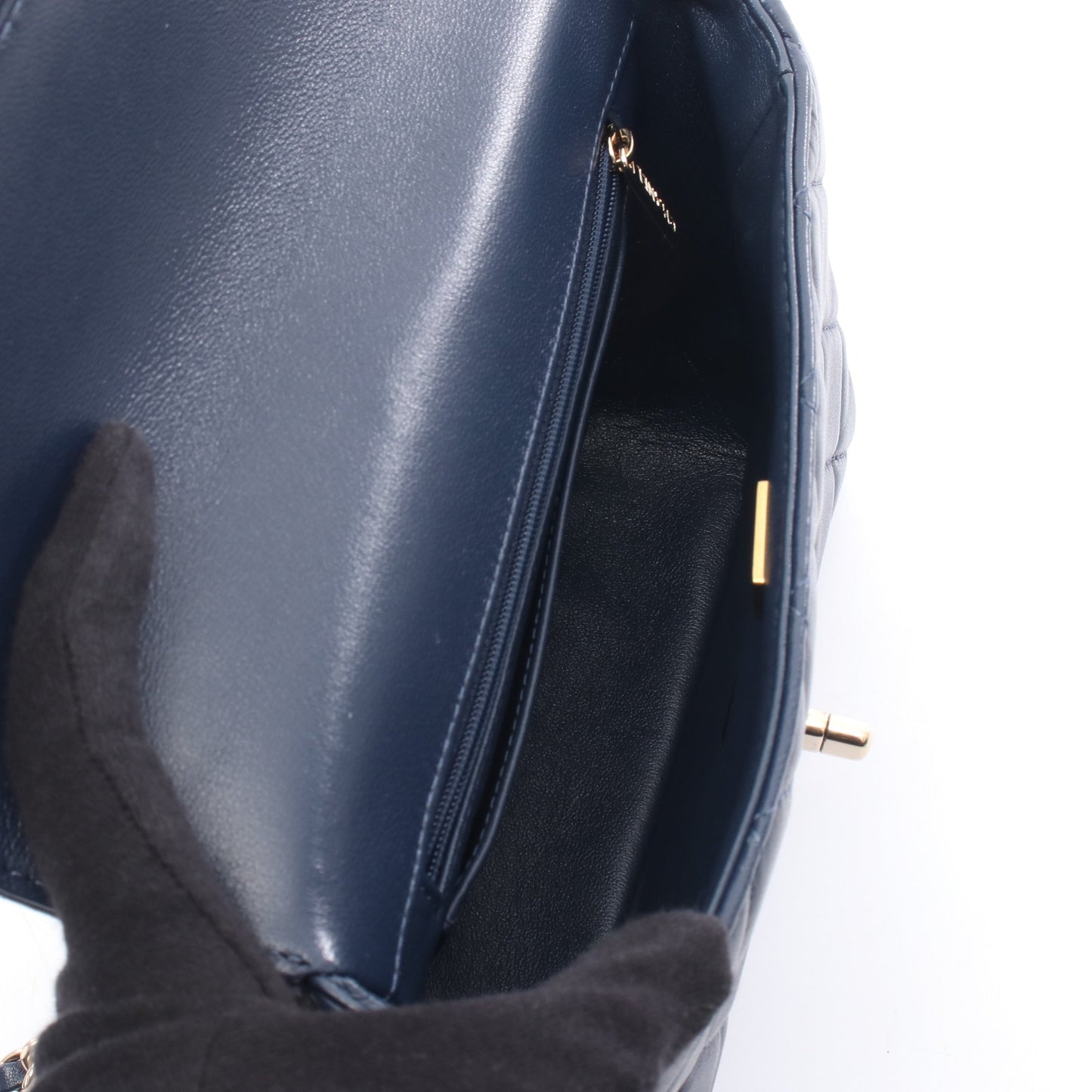 マトラッセ トップハンドル チェーンショルダーバッグ ラムスキン ネイビー ゴールド金具 2WAY シャネル バッグ CHANEL