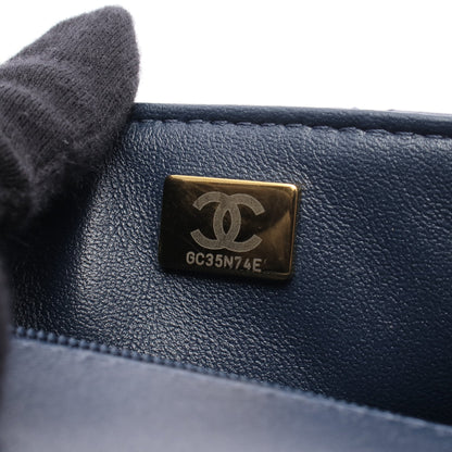 マトラッセ トップハンドル チェーンショルダーバッグ ラムスキン ネイビー ゴールド金具 2WAY シャネル バッグ CHANEL