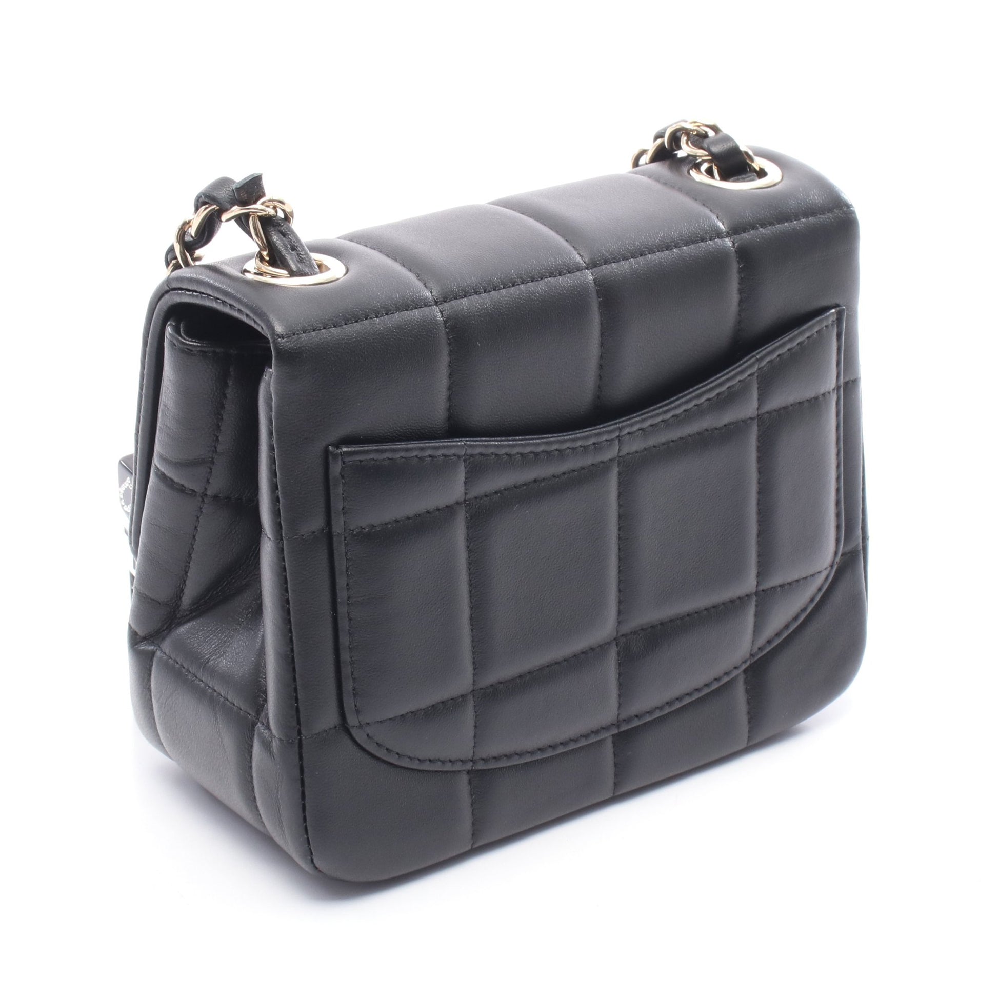 チョコバー ミニフラップ チェーンショルダーバッグ ラムスキン ブラック ゴールド金具 シャネル バッグ CHANEL